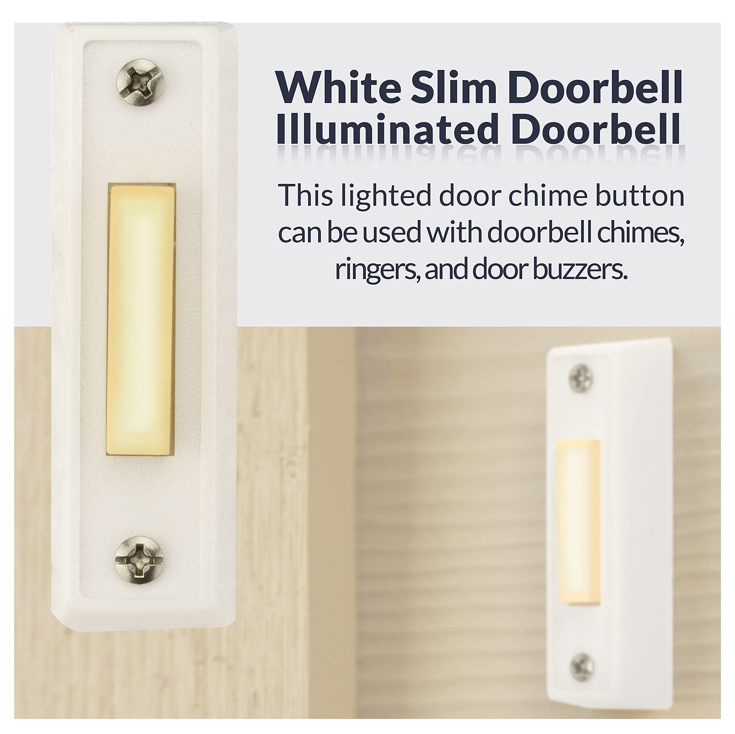 Newhouse Hardware Led Lighted Sturdy Plastic Door Chime Push Button Bt3Wl White | Classic Rectangular Lighted Door Bell Button |