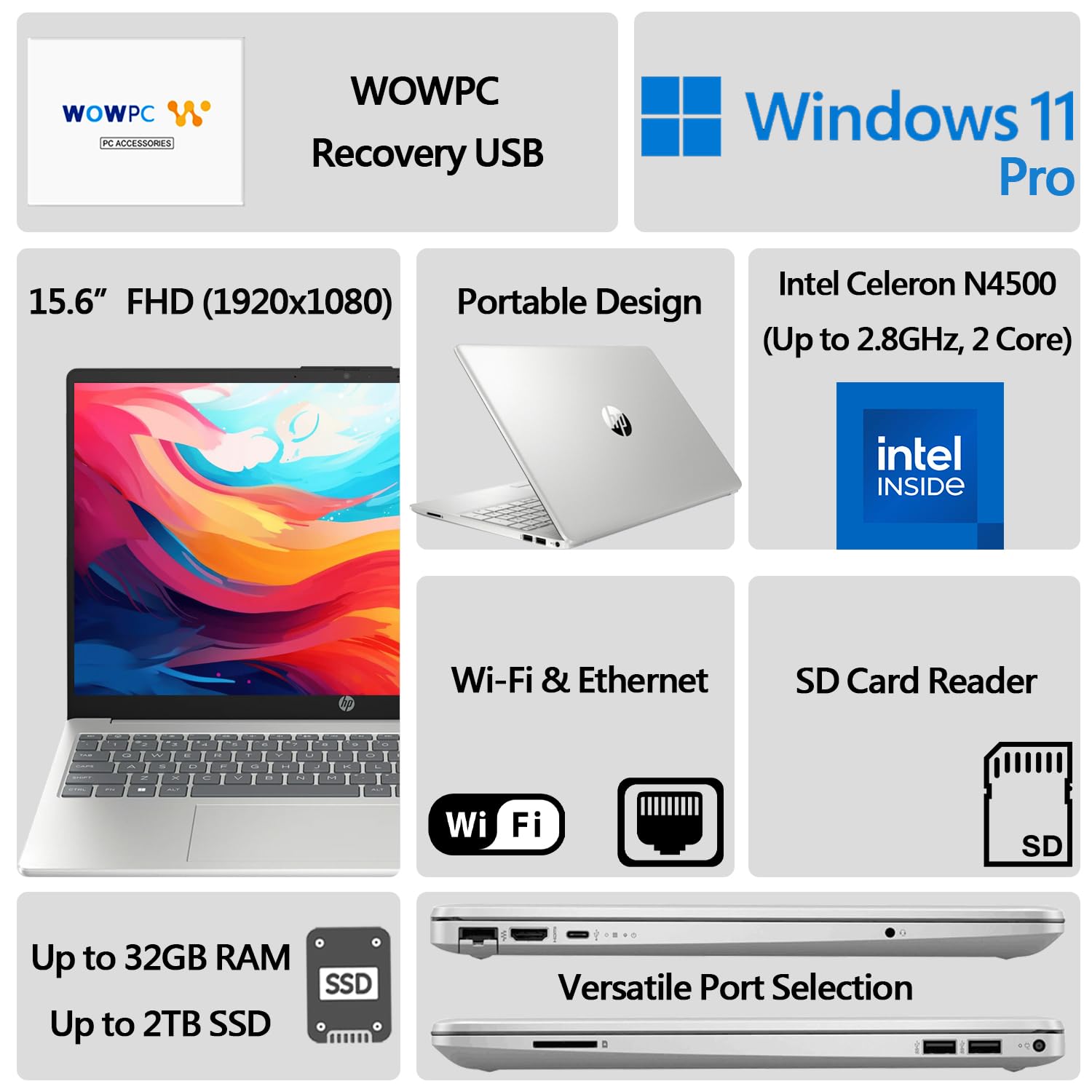 Hp New G9 Essential 15'' Laptop | Intel Celeron N4500 Processor & Uhd Graphics | 32Gb Ram | 2Tb Ssd | 15.6'' Fhd 1080P Display |