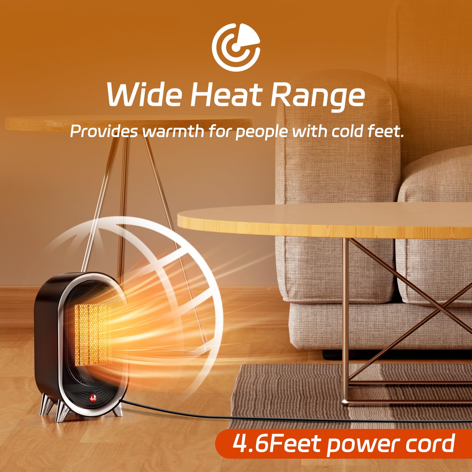 Feculs Small Space Heater, 900W Small Heaters For Indoor Use, Office Heater Under Desk Quiet With 2 Heating Modes, Overheat & Ti