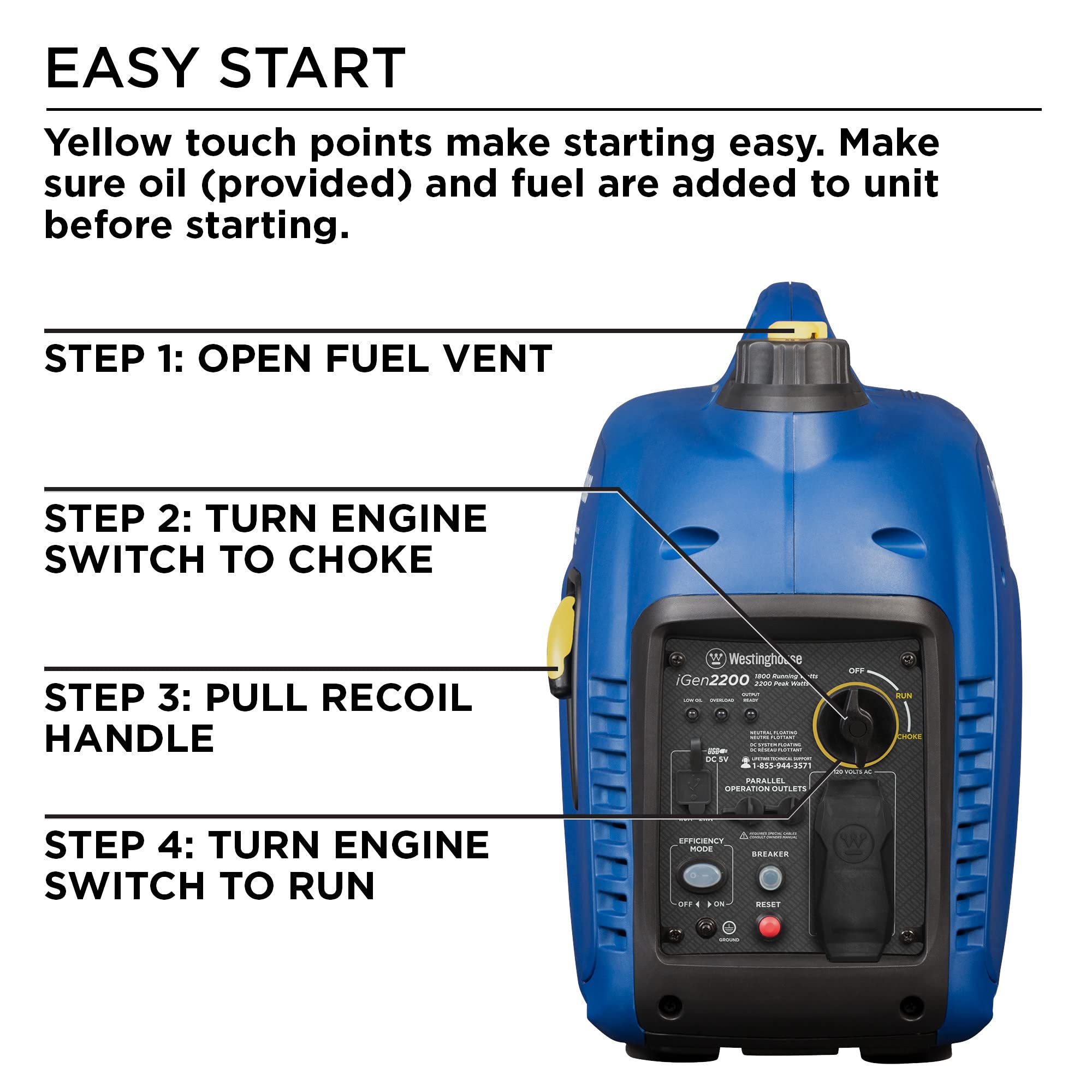 Westinghouse 2200 Peak Watt Super Quiet & Lightweight Portable Inverter Generator, Gas Powered, Parallel Capable, Long Run Time