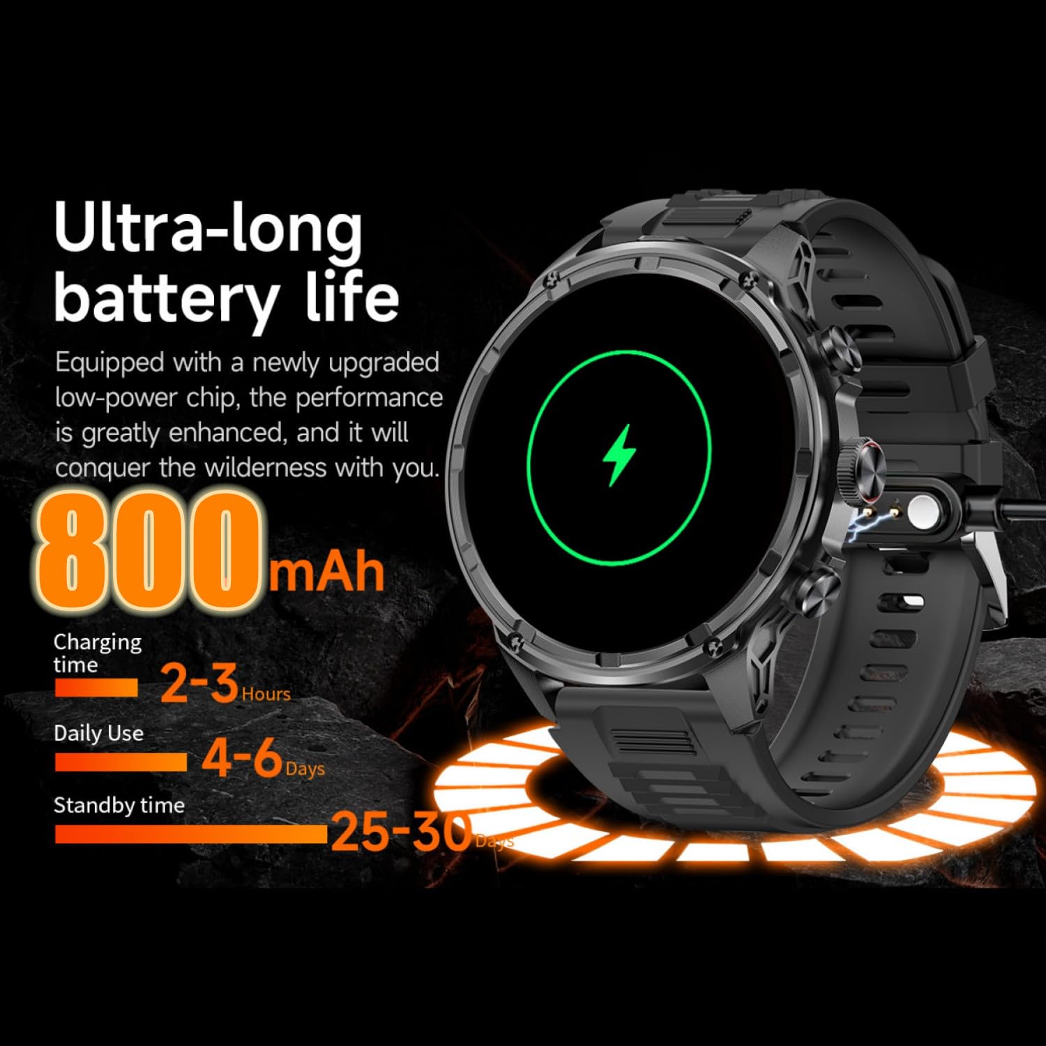 Desong Smart Watch For Men With Led Flashlight,1.85 Inch Hd Big Screen Waterproof Rugged Smart Watch,800Mah Ultra-Long Battery,A