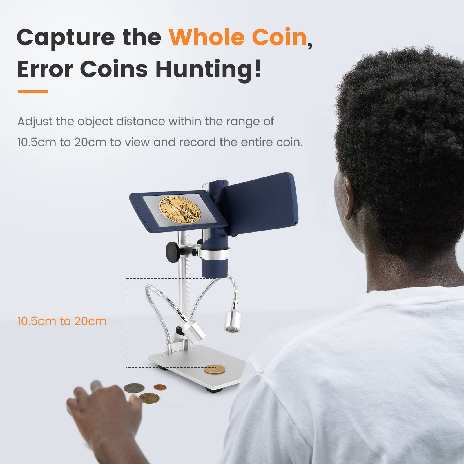 Lm203S 4'' Hdmi Digital Microscope, Portable Coin Microscope Full View Of Coins, 800X Handheld Coin Magnifier Magnifying With Li