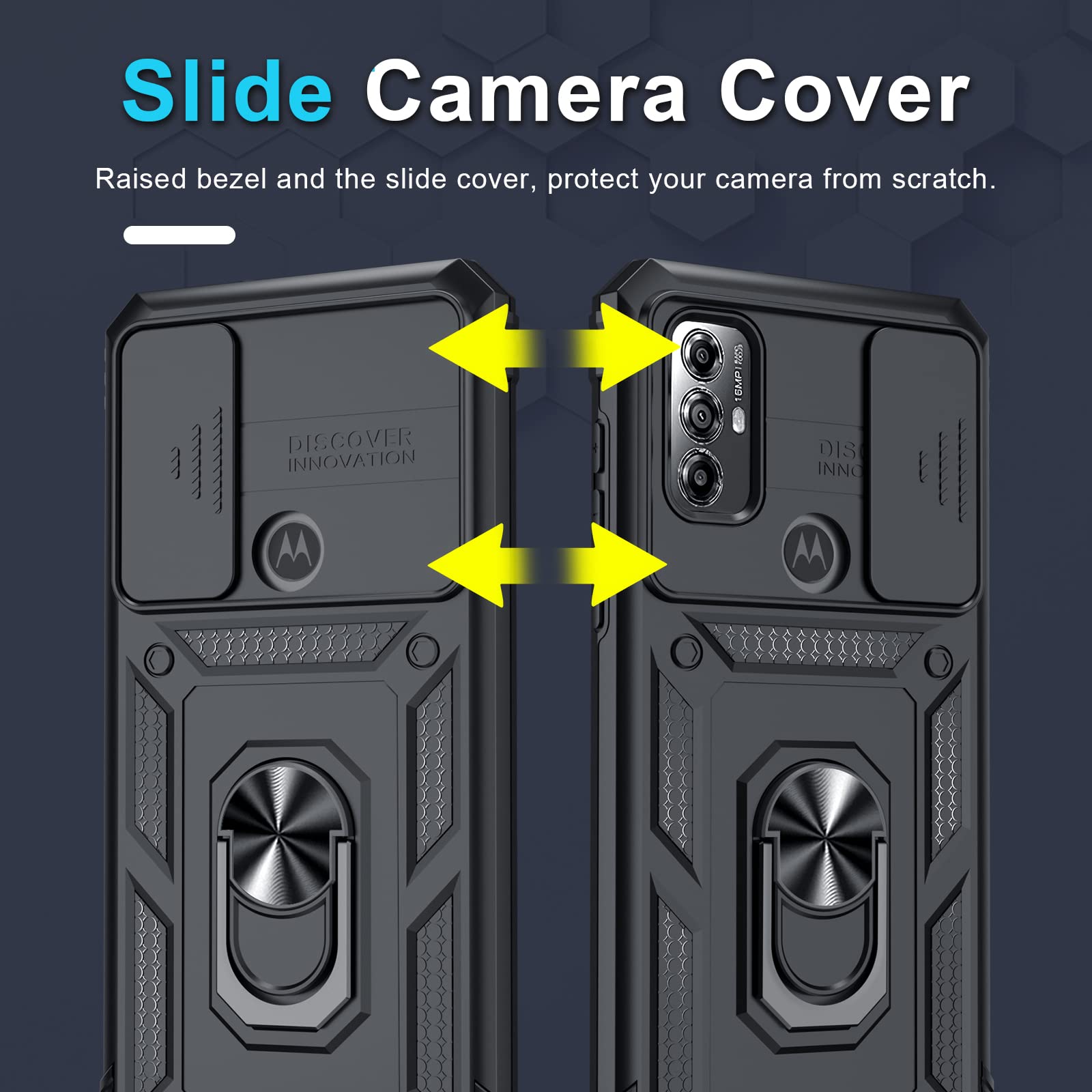 Motorola Moto G Play 2023 Case/Moto G Power 2022 Case,Built In Slide Camera Lens Cover+Screen Protector,Heavy Duty Shockproof Fu