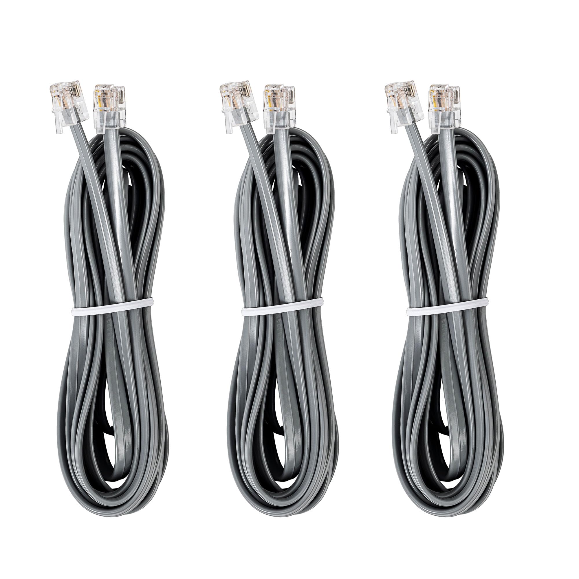 Jmzly Rj12 Cable Phone Cord Rj12 6P6C Male To Male Straight Wired For Both Data And Voice Use Silver   15 Feet 3 Pack