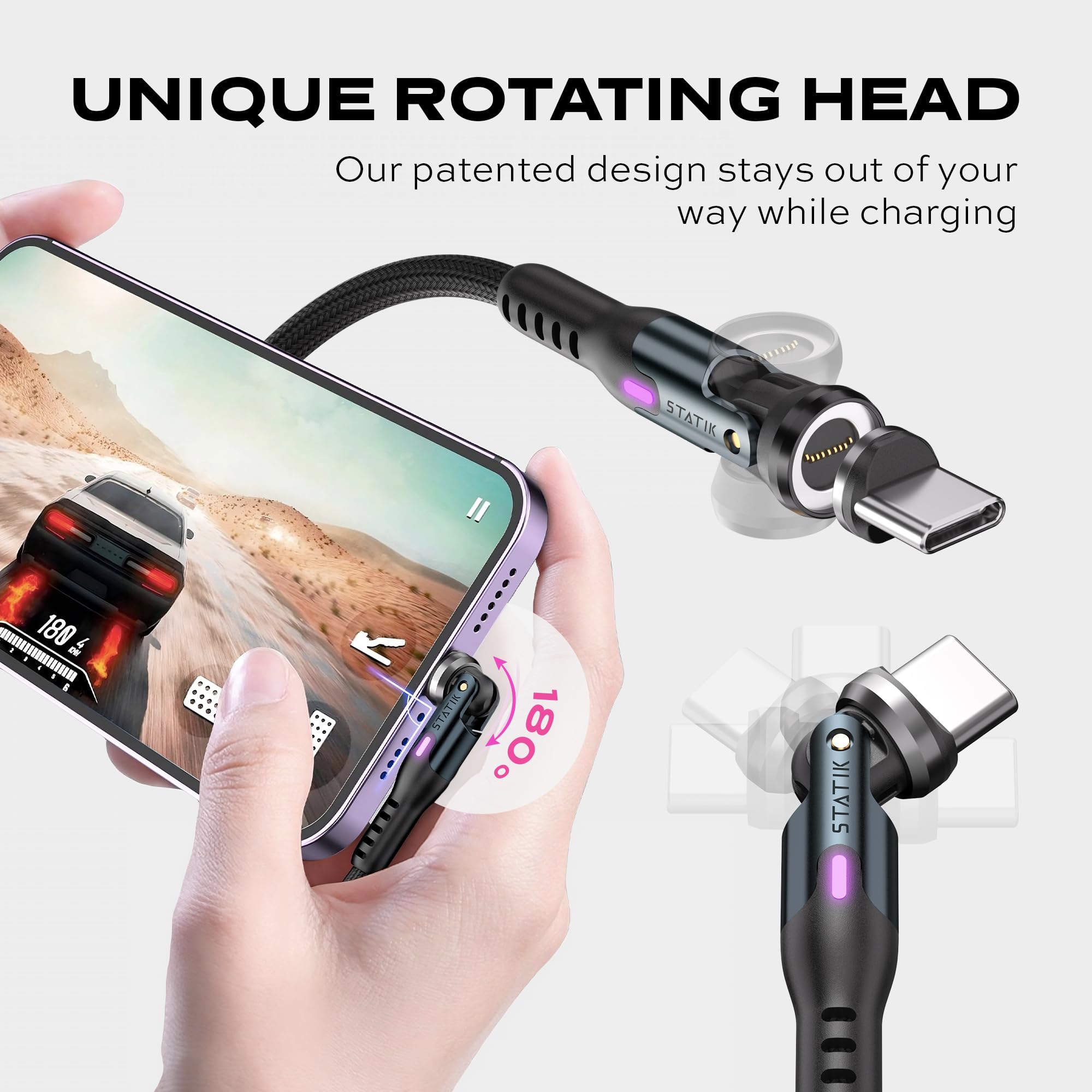 Statik 360 Pro 2Nd Gen Magnetic Phone Charger | Magnetic Usb C Charging Cable | 3 In 1 Magnetic Charger Cable | Iproduct, Micro
