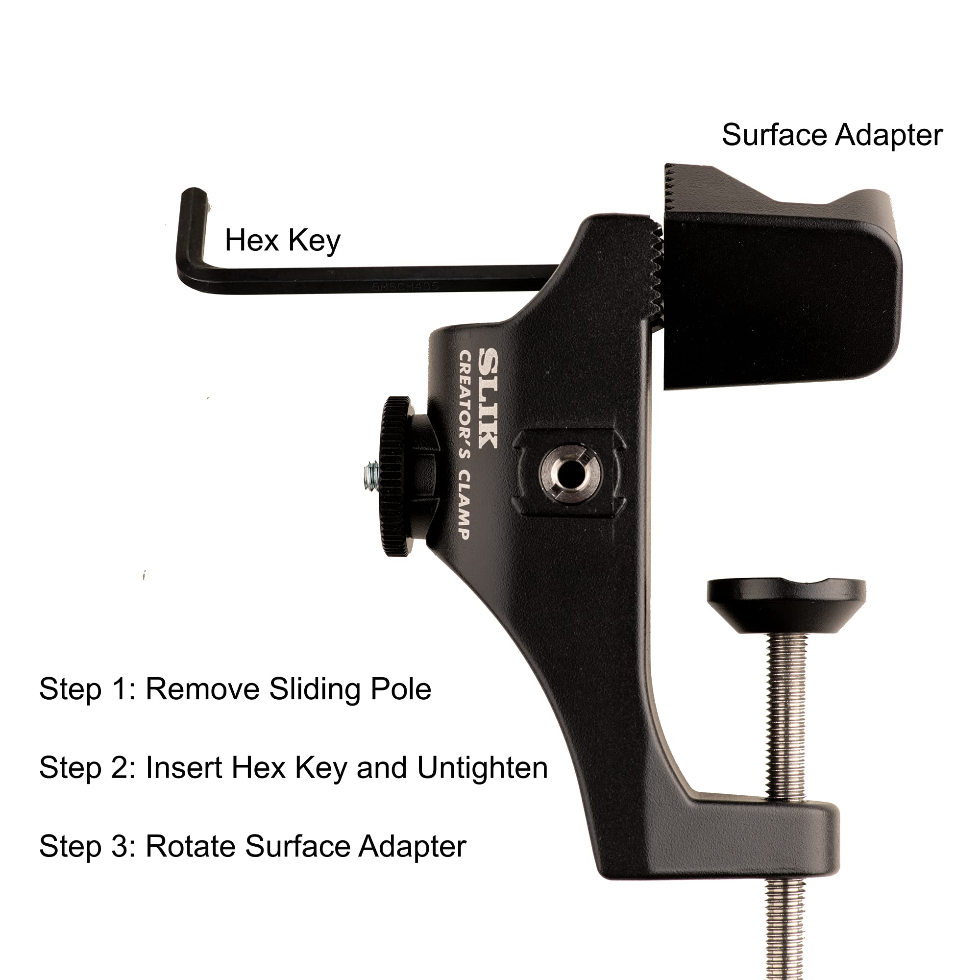 Slik Creator'S Series: Clamp W/ 3' Wide Reversible Adapter For Flat Desks, Tables, Or Round Poles & Surfaces, Black (Model: 618 761)