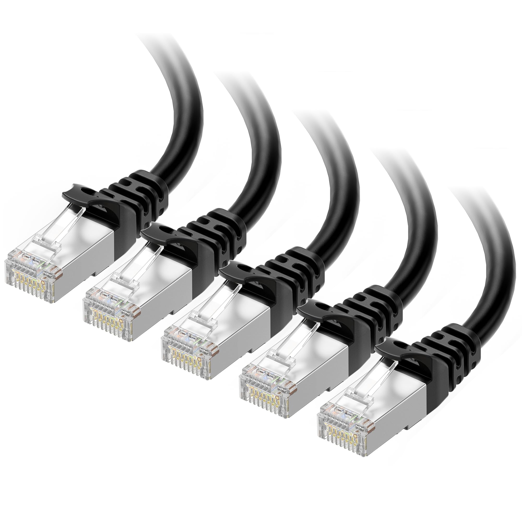 Cable Matters 10Gbps 5 Pack Snagless Short Shielded Cat 6A Ethernet Cable   3ft, Cat 6A Cable, Cat6A Cord, Ethernet Cord, Black
