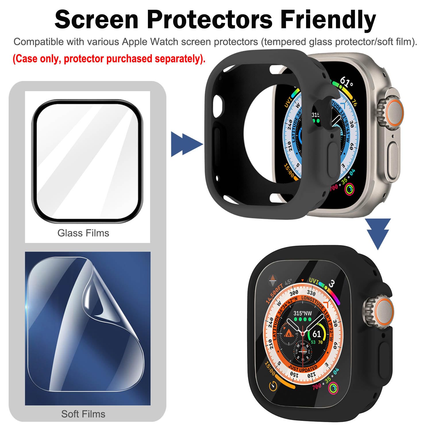 Botomall Compatible With Apple Watch Bumper Case Ultra 2 / Ultra 49Mm Soft Flexible Tpu Thin Lightweight Protective Cover For Iw