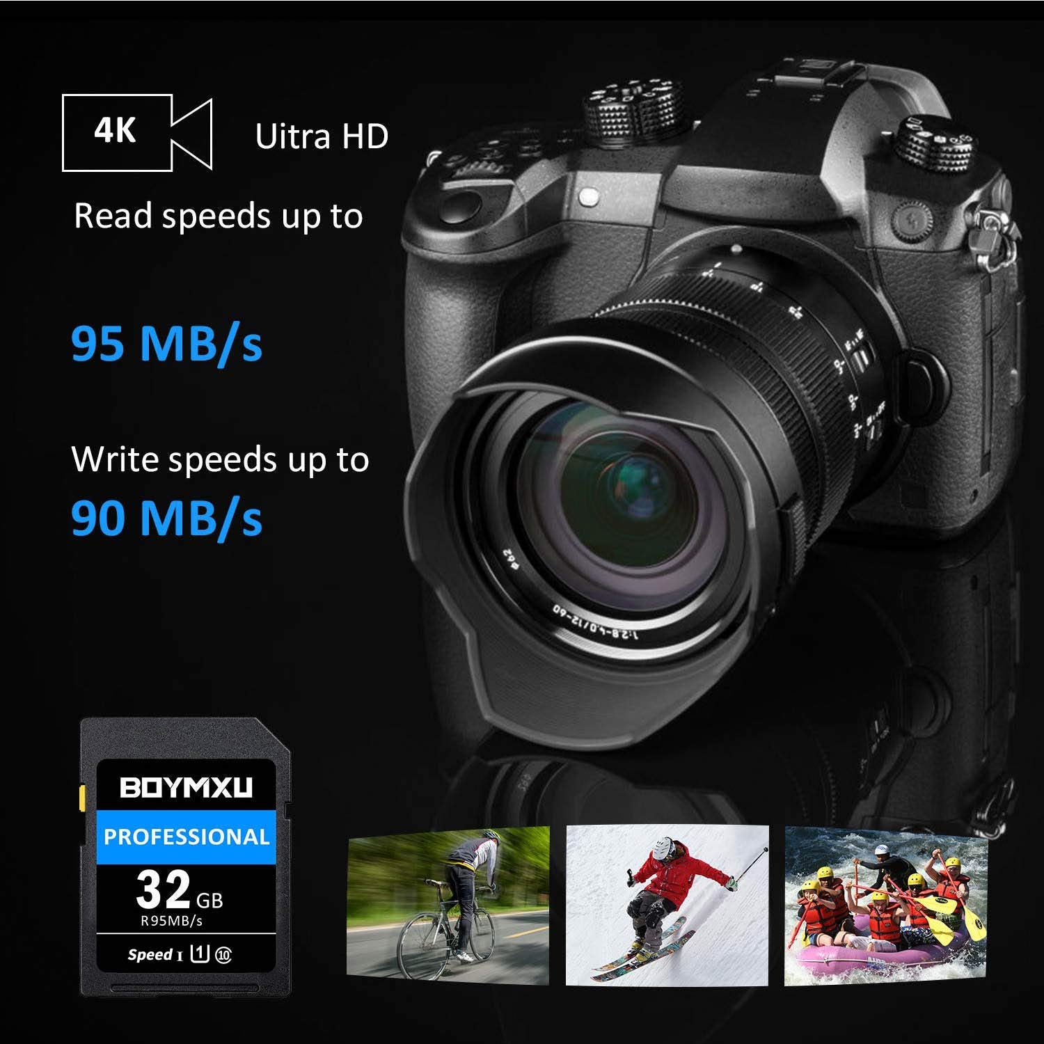 32Gb Memory Card, Boymxu Professional 1000 X Class 10 Uhs I U3 Memory Card Compatible Computer Cameras And Camcorders, Memory Card Up To 95Mb/S, Blue/Black