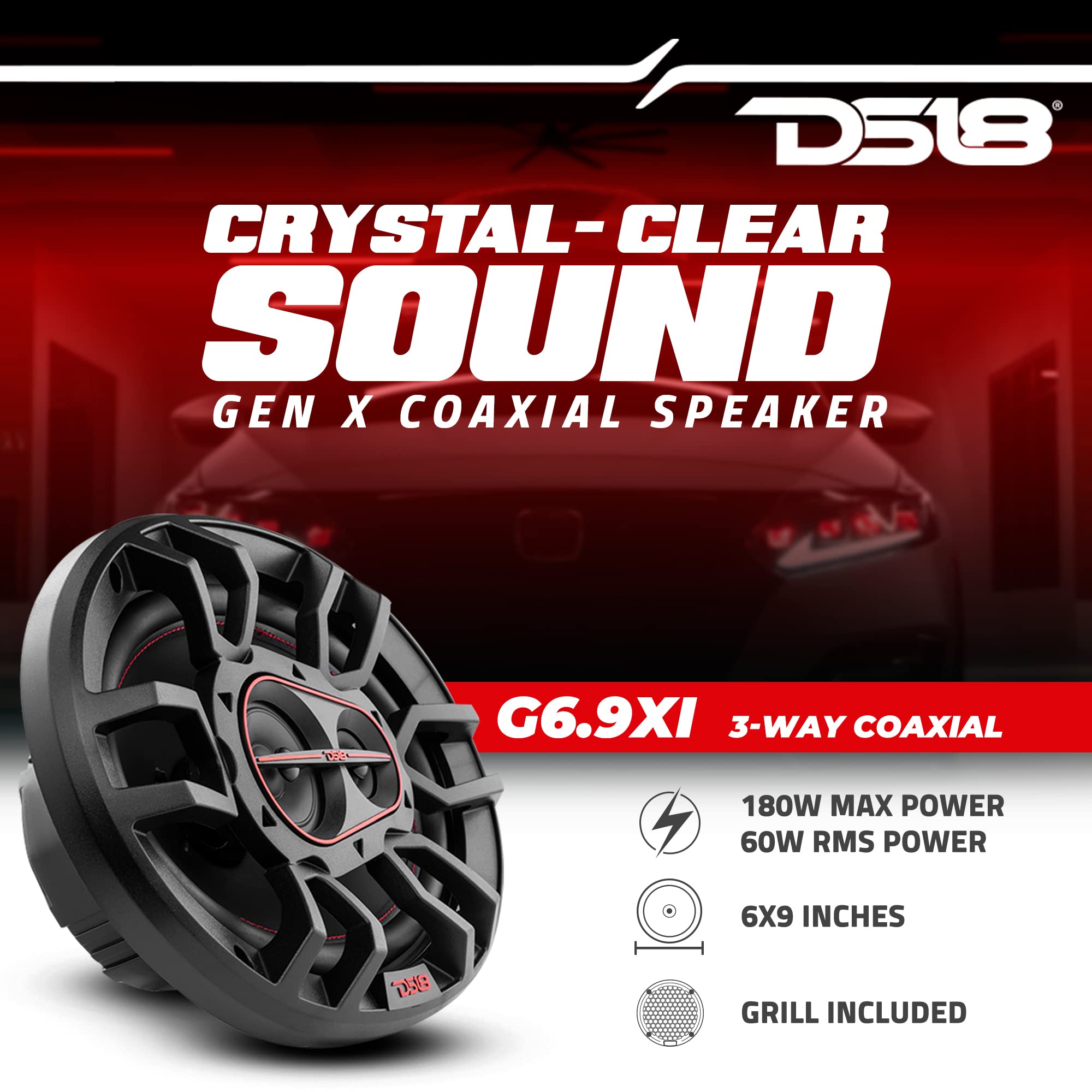 Ds18 G6.9Xi Gen X 6X9 3 Way Coaxial Speakers 180 Watts 4 Ohm With Mylar Dome Tweeters   Grill Included   Full Range Speaker Grea