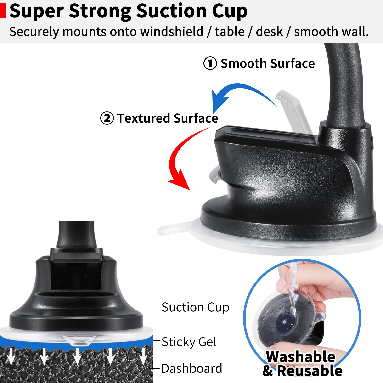 Apps2Car Magnetic Car Phone Holder Mount [Flexible Long Arm] Anti-Shake Windshield Phone Mount [6 Strong Magnets] Cell Phone Hol