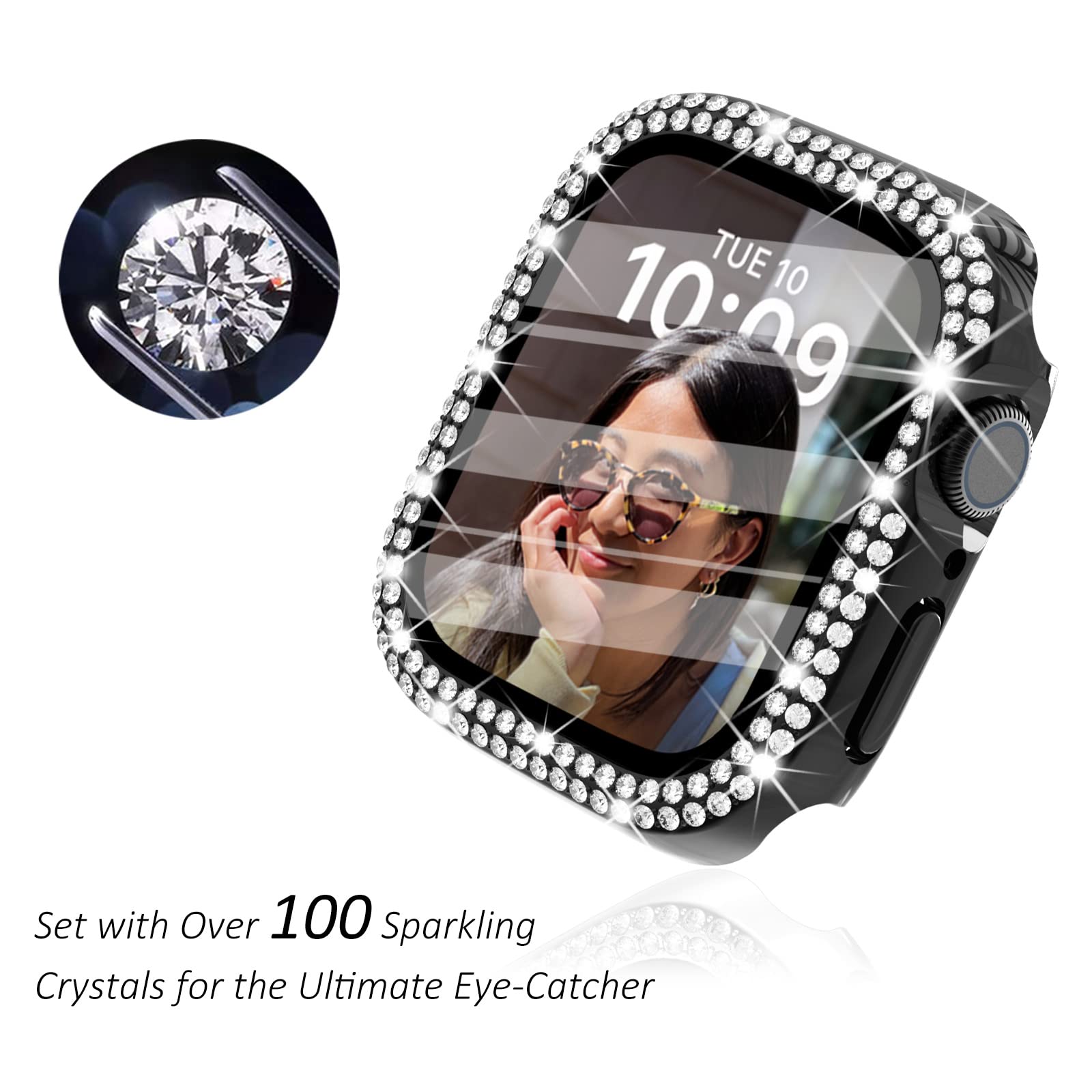 Surace 38Mm Case Compatible With Apple Watch Case With Screen Protector, Bling Diamond Overall Protective Case Compatible With A