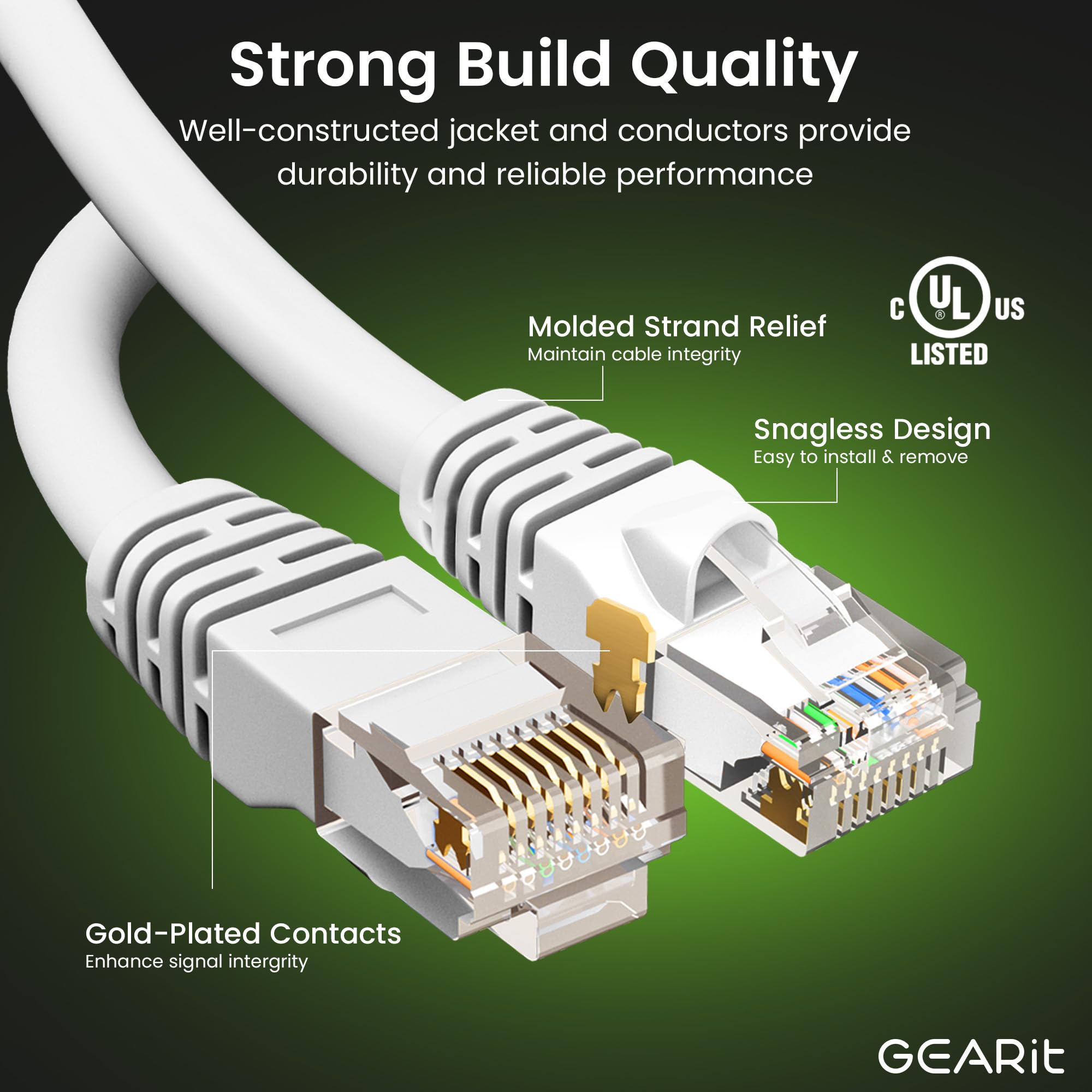 Gearit Cat 6 Ethernet Cable (50-Pack 2 Feet) Cat6 Network Patch, 10Gbps, Rj45, Snagless Cord, Gold-Plated Connectors, Internet F