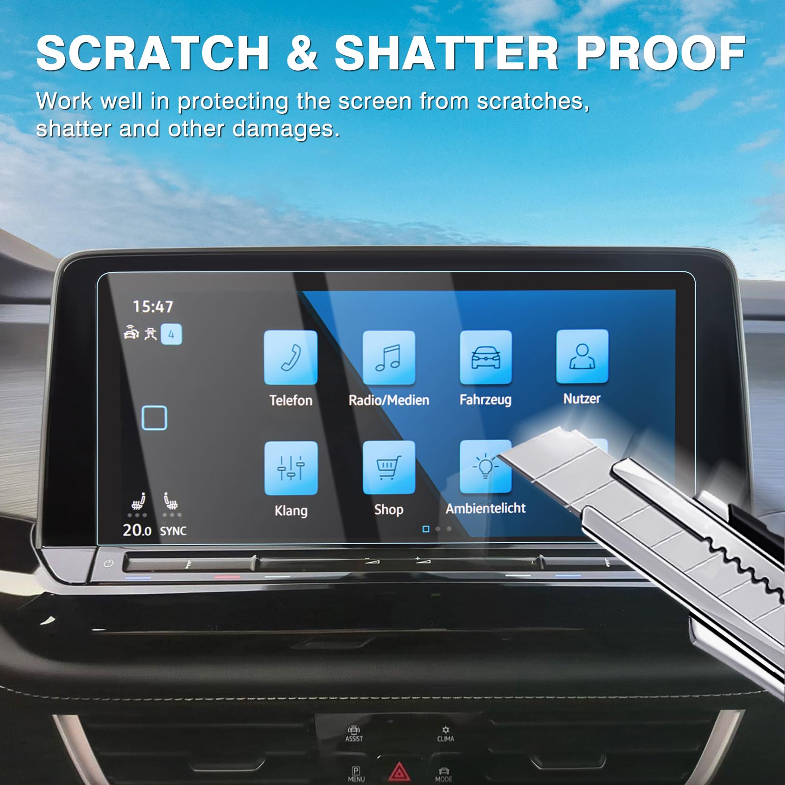 Karltys 2 Pack 12 Inch Screen Protector For Vw Volkswagen Atlas/Atlas Cross Sport 2024 2025, Atlas Touchscreen Tempered Glass Protector Ultra Clear Car Radio Screen Cover Anti Glare Anti Scratch