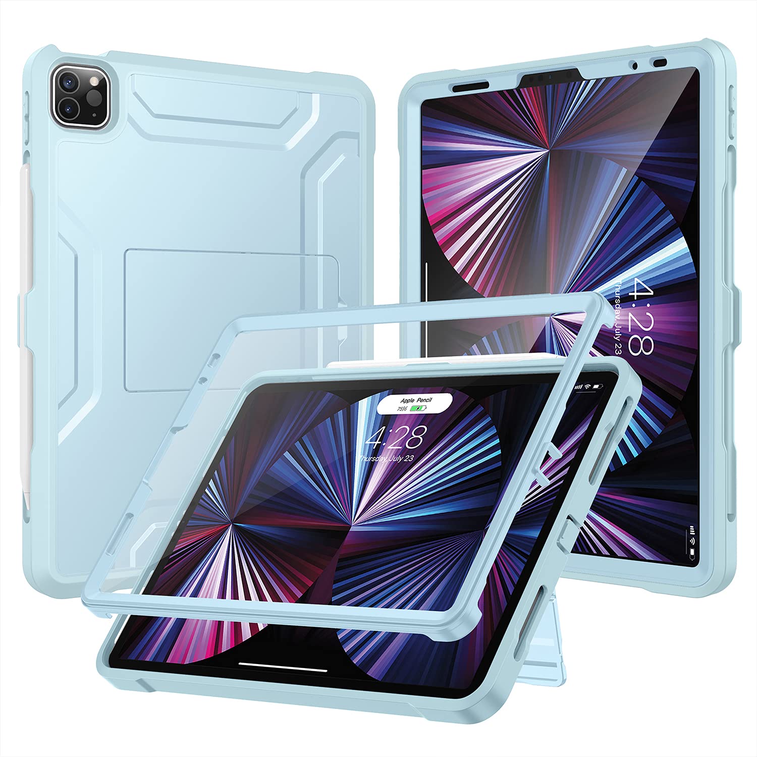 Soke Case For Ipad Pro 11 Inch 2022/2021/2020/2018/Ipad Air 5Th/4Th Generation,Built In Screen Protector   Support 2Nd Apple Pencil Charging   Heavy Duty Rugged Protective Kickstand Case   Sky Blue