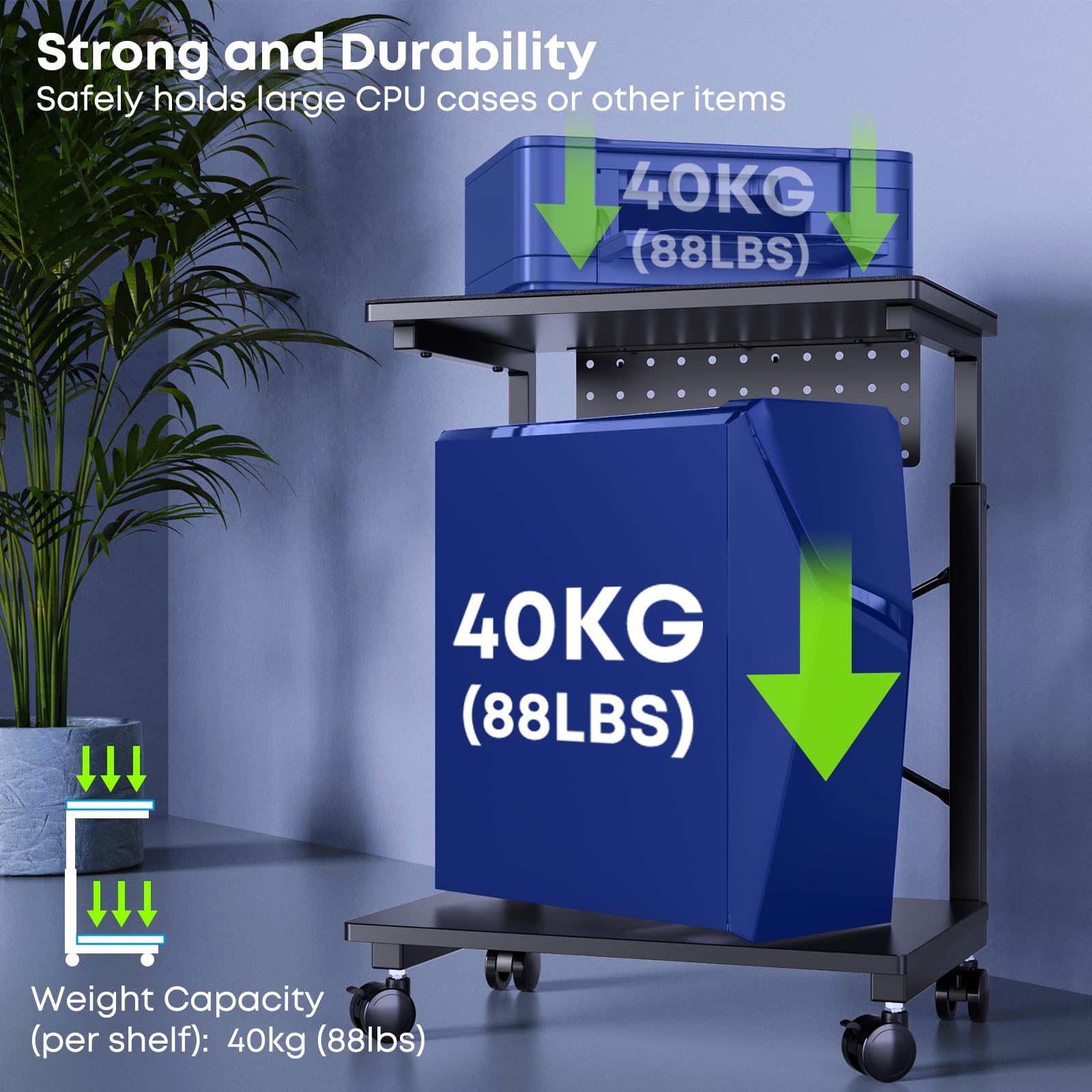 Putorsen Pc Tower Stand, Height Adjustable Computer Tower Stand Under Desk, 2 Tier Atx Case Pc Floor Stand, Pc Holder, Under Des