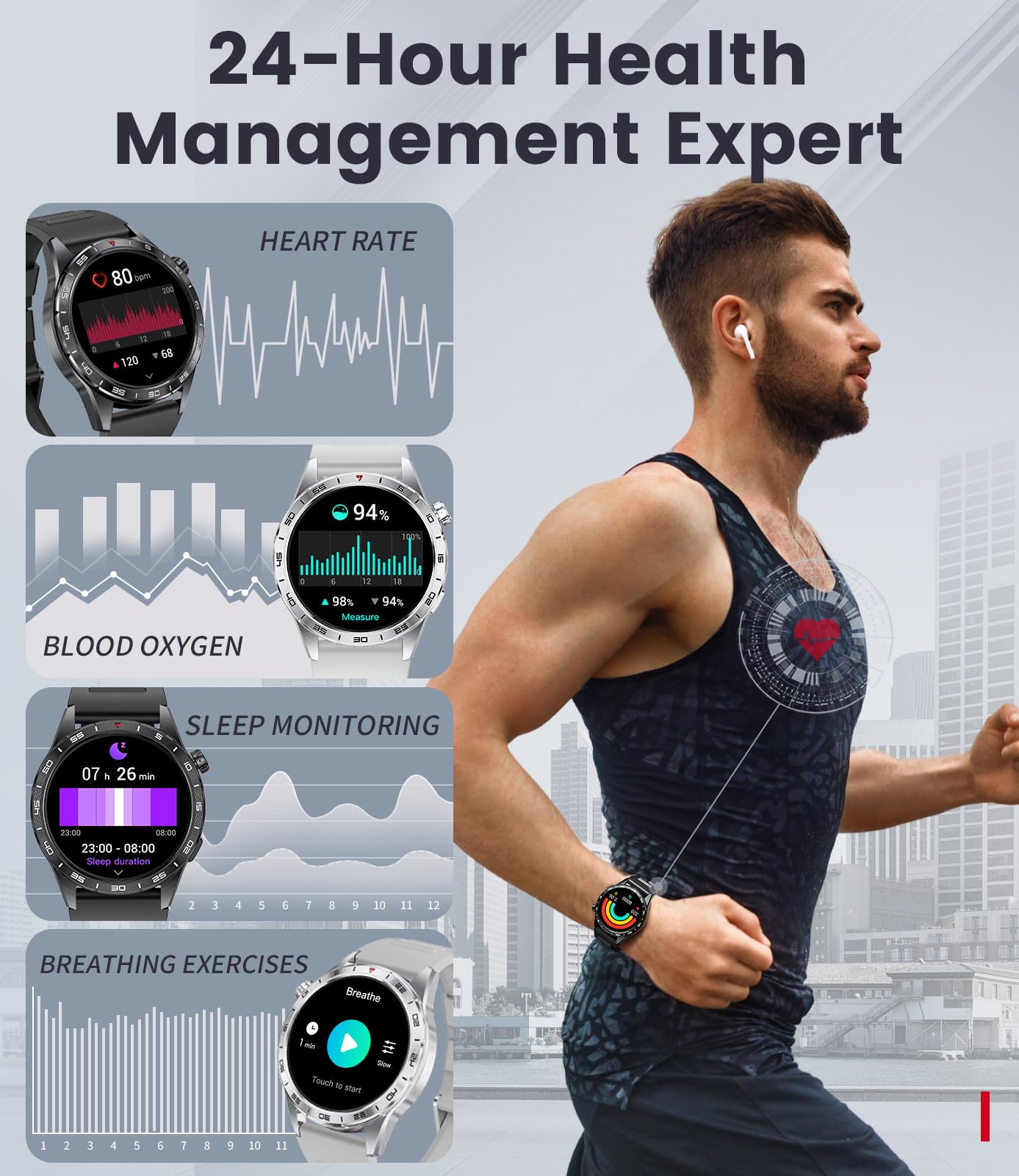 Smart Watch For Men,Answer/Make Calls,1.43 ' ' Amoled,Ip68 Waterproof,110+ Sports Modes Fitness Watch With Sleep Monitor/Spo2/He