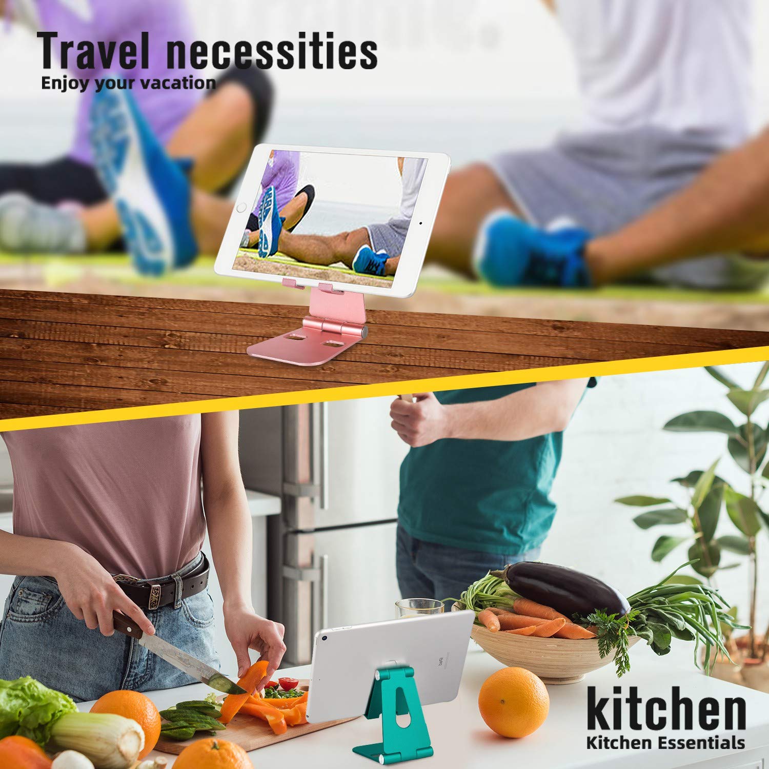 Skejer Fully Foldable Cell Phone Stand Holder For Desk Adjustable Iphone Stand Aluminum Compatible With 4-10 Phone/Kindle/Tablet