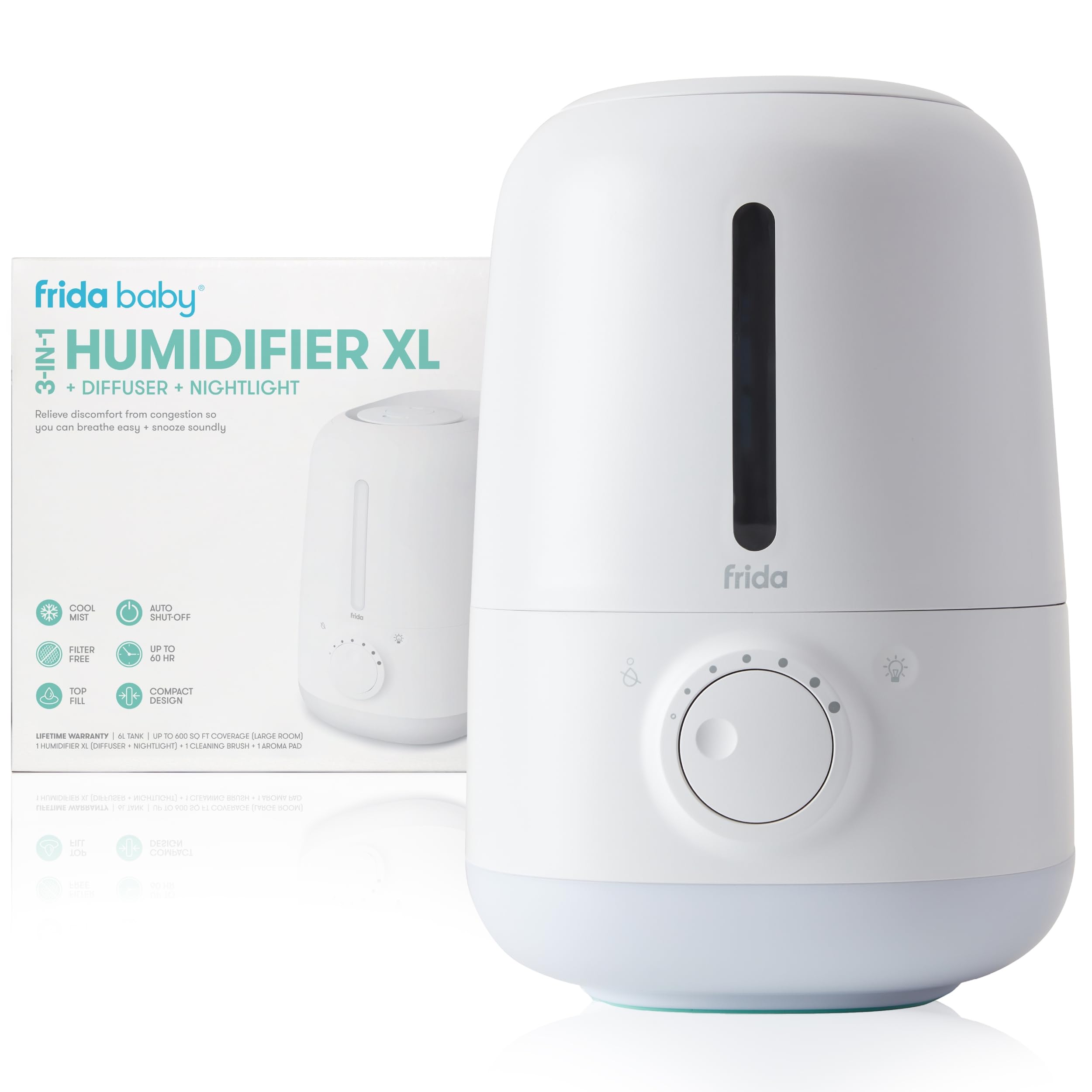 Frida Baby 3 In 1 Xl Top Fill Humidifier For Bedroom, 6L Tank Cool Mist Humidifier For Large Rooms + Diffuser, Nightlight, Auto