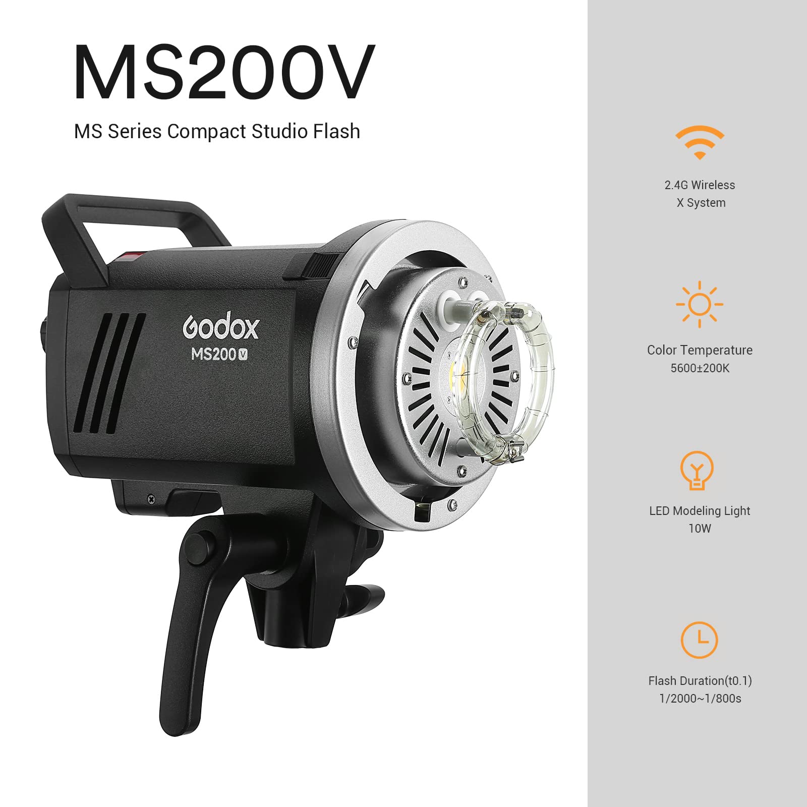 Godox Ms200V Ms200 V Studio Strobe Flash Light, 200W 110V 2.4G Compact Photography Flash, 10W Led Modeling Lamp, Bowens Mount Mo