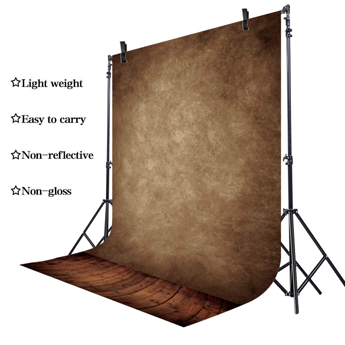 Riyidecor Brown Backdrop Rustic Brown Wall Wooden Floor 5Wx7H Feet Soft Fabric Polyester Newborn Abstract Portrait Baby Photogra