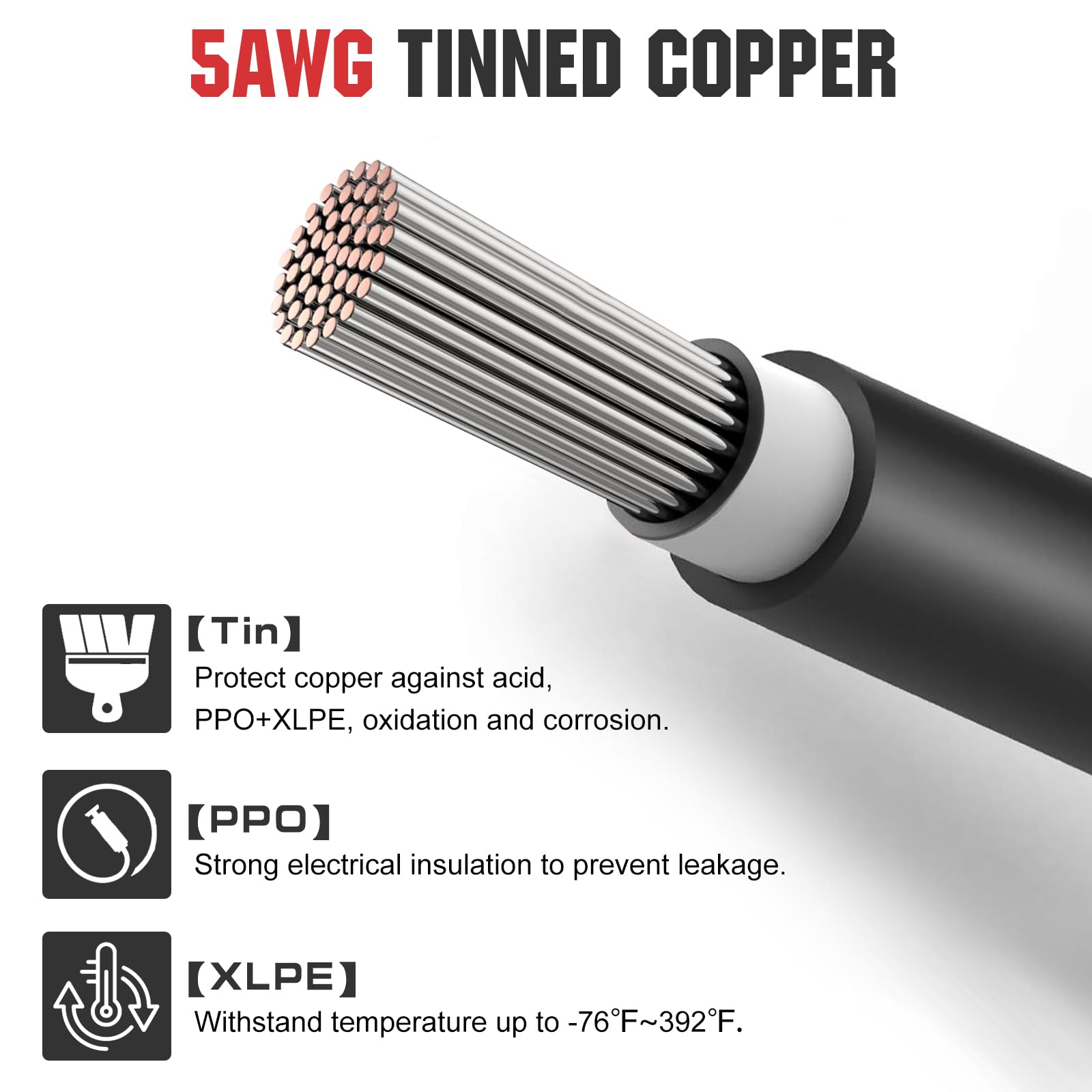 Eco Worthy 5Awg Battery Cable With 15/64' Lug Terminals 14Inch Cables Set Tinned Copper Battery Inverter Cable For Car, Truck, R