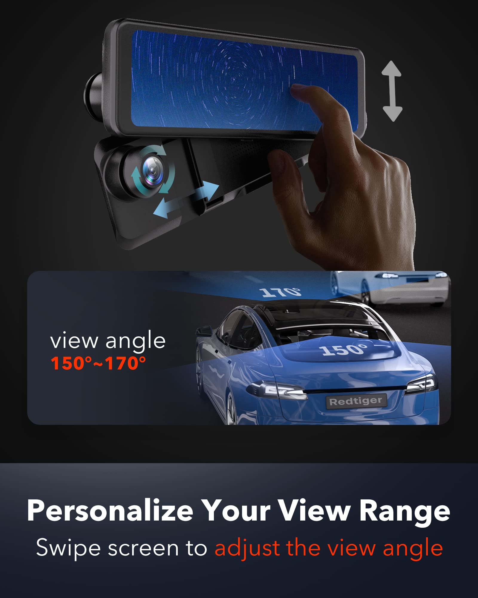 Redtiger T700 Rear View Mirror Camera 11'' 4K Uhd Front And 1080P Mirror Dash Cam Front And Rear, Gps,Parking Monitor,Night Visi