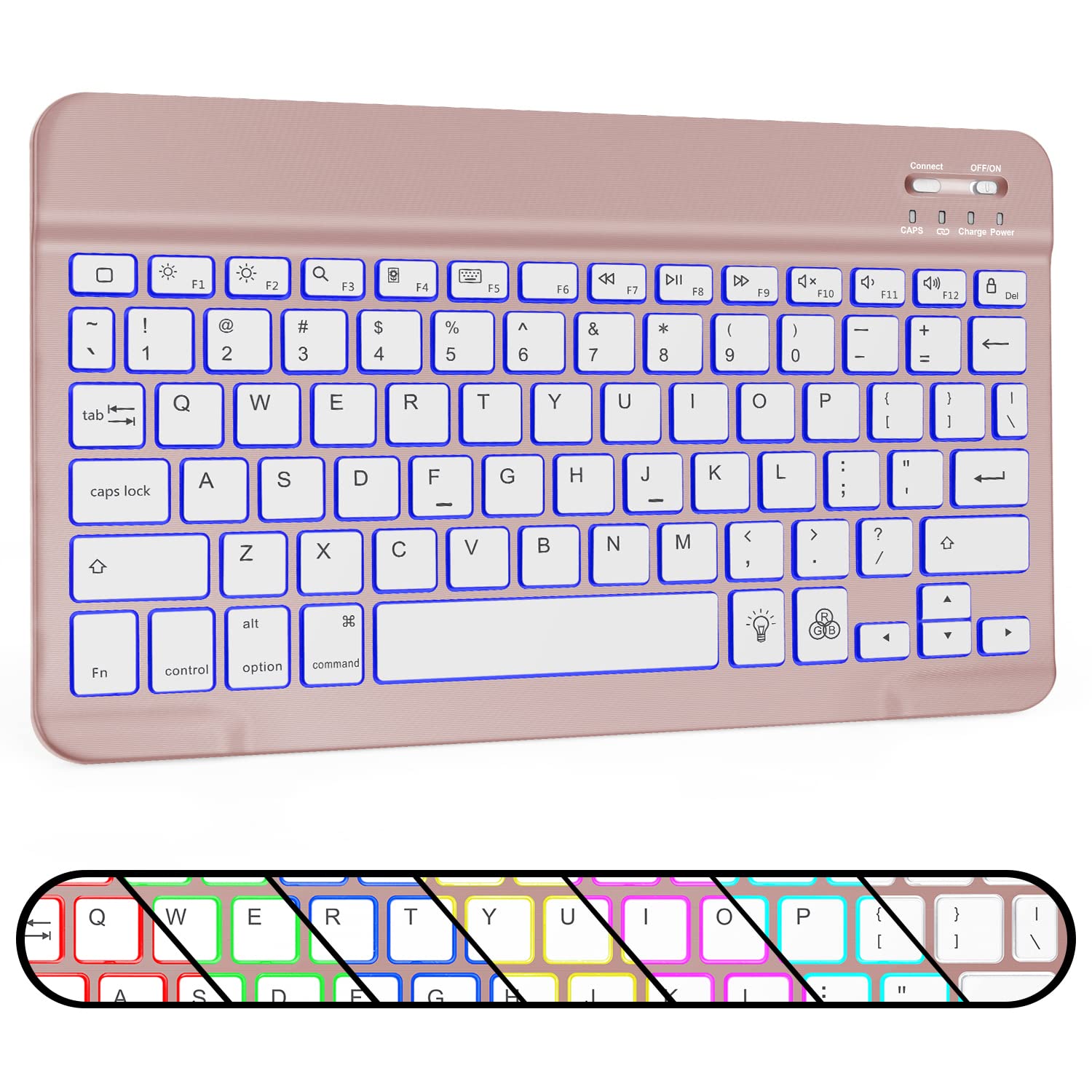 Omoton Bluetooth Keyboard, Wireless Rechargeable Keyboard For Ipad, Ipad Pro, Ipad Mini, Ipad Air With Illuminated Led (Rose Gold)