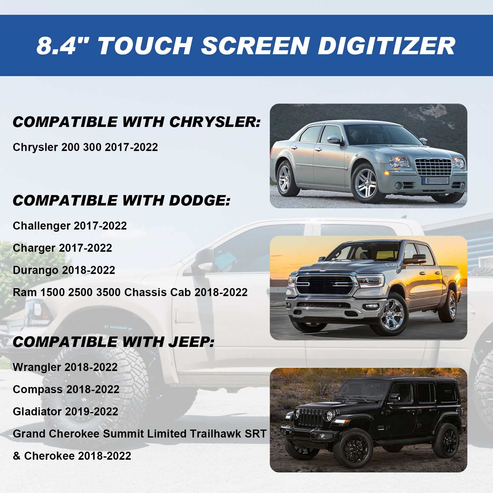 8.4'' Uconnect Touch Screen Digitizer Compatible With Ram 1500 2500 3500 Chrysler Dodge Durango Challenger Grand Cherokee Wrangl