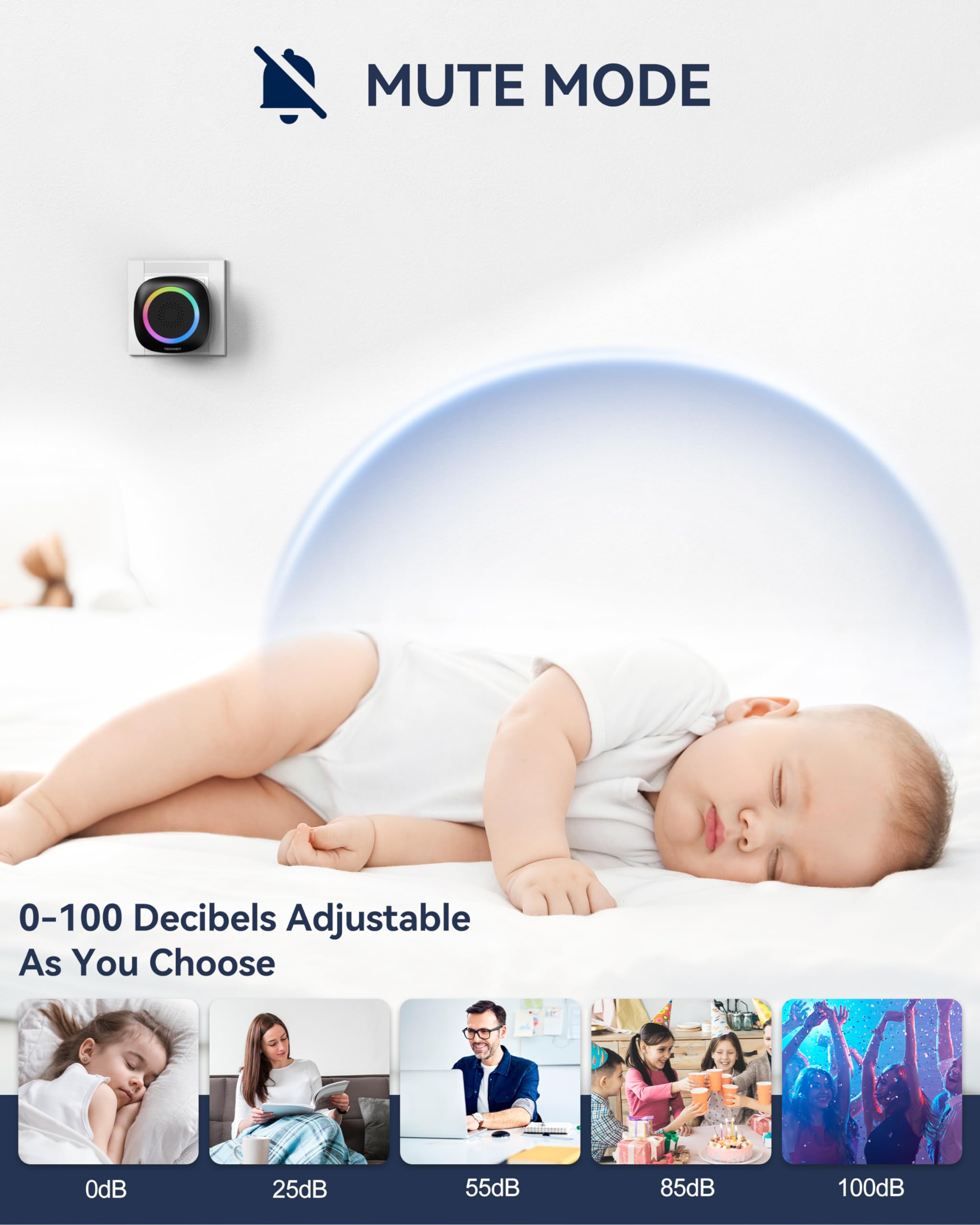 Tecknet Wireless Doorbell, Plug In Doorbell, Ip66 Waterproof Doorbell With Rgb Light, 1300Ft Door Bell Ringer Wireless, 60 Chime