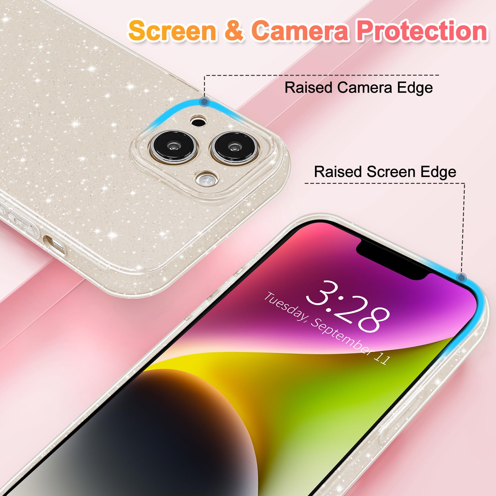 Hython Case For Iphone 14 Plus Case Glitter Cute Sparkly Shiny Bling Sparkle Phone Cases 6.7, Thin Slim Fit Soft Tpu Bumper Shoc