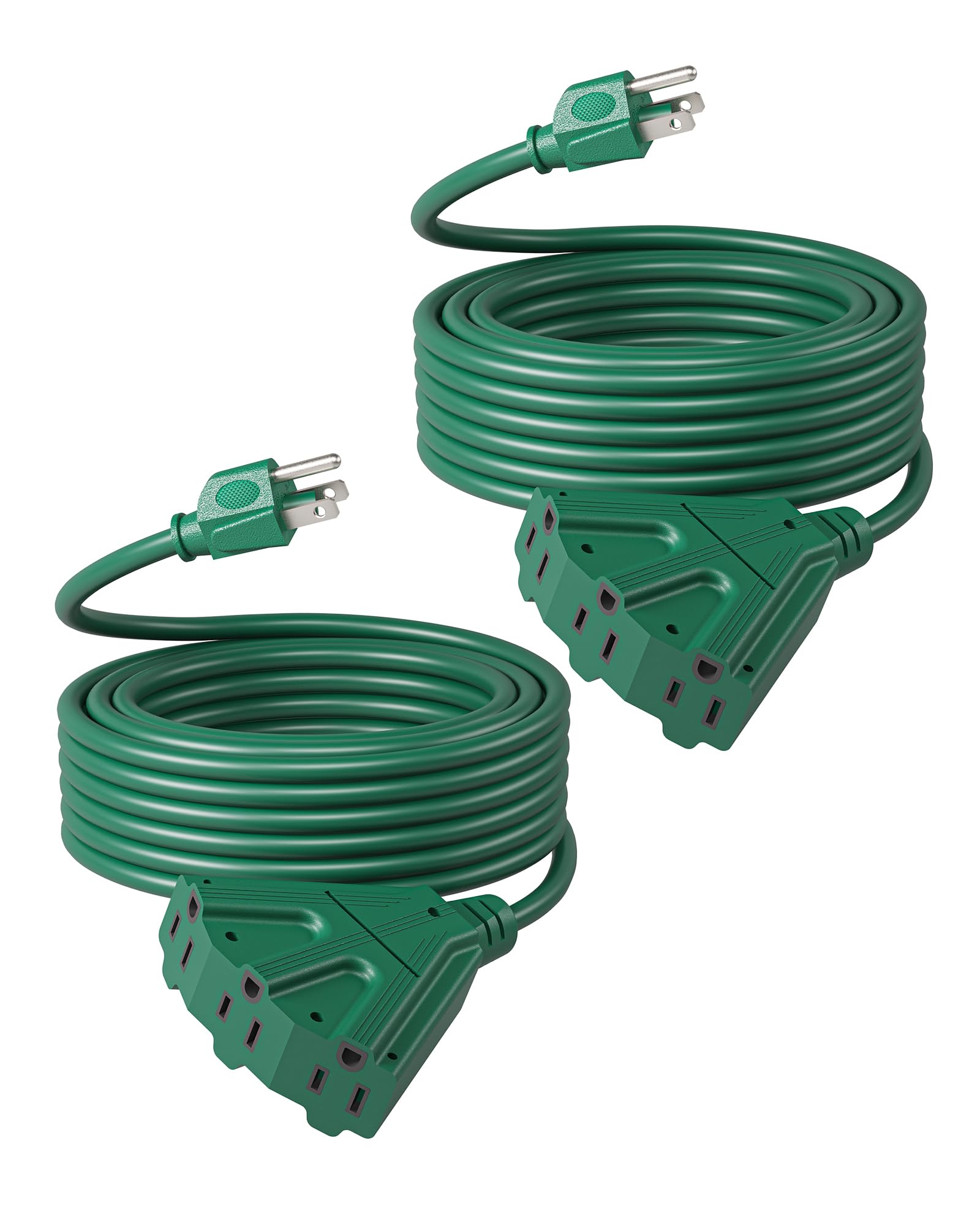 Dewenwils 25 Ft Green Outdoor Tri Tap Extension Cord Splitter For Halloween, Weatherproof 16/3 Sjtw Power Cable For Christmas Li