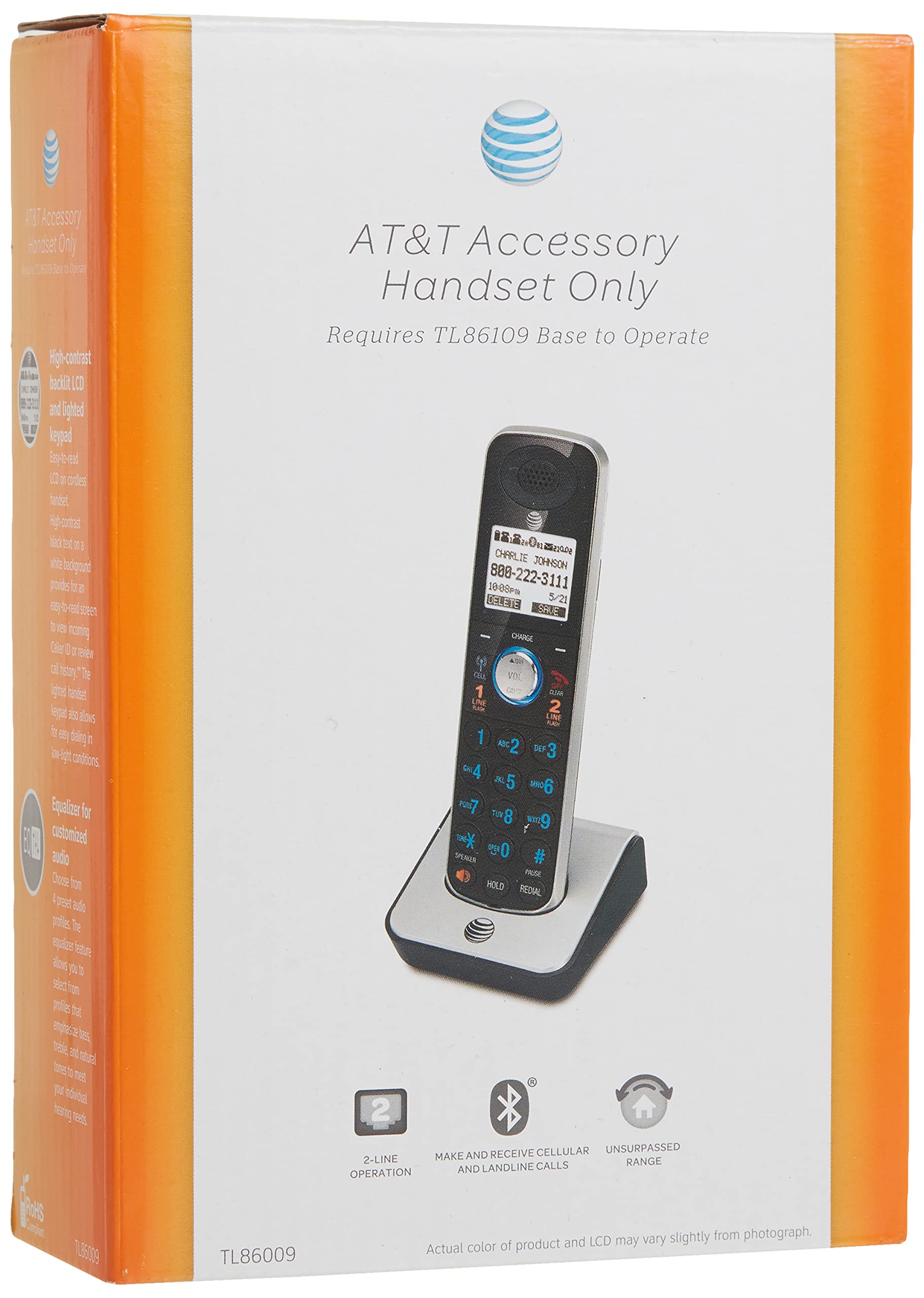 At&T Tl86009 Accessory Cordless Handset, Black/Silver | Requires An At&T Tl86109 Expandable Phone System To Operate