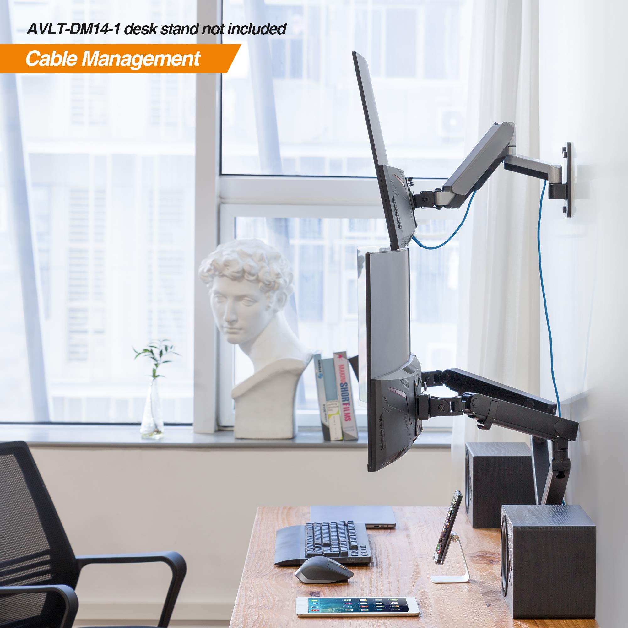 Avlt Single Extended 13'' 32'' Monitor Wall Mount Fits Flat/Curved Computer Monitor Full Motion Height Swivel Tilt Rotation Adju