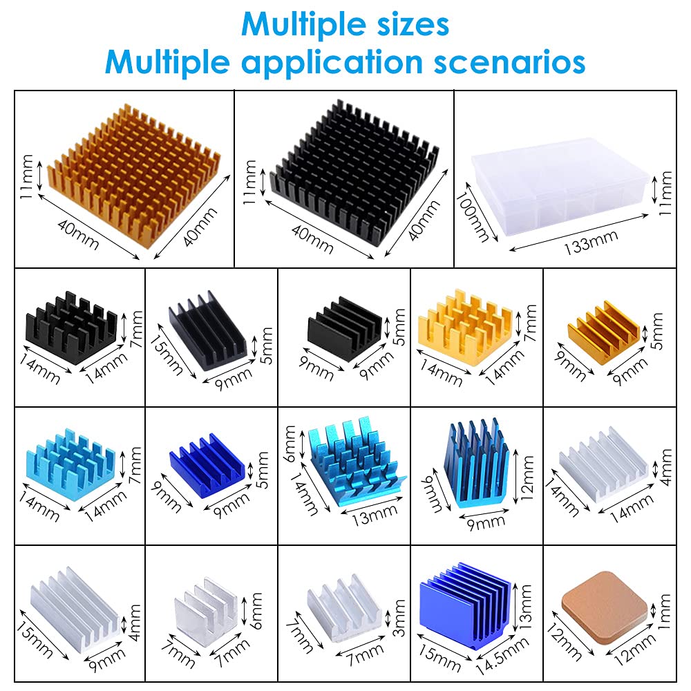 Geeekpi 102Pcs Heatsink Kit With Conductive Adhesive Tape, Cooler Heat Sink For Cooling Raspberry Pi Vrm Vram Cpu Gpu Vga Small