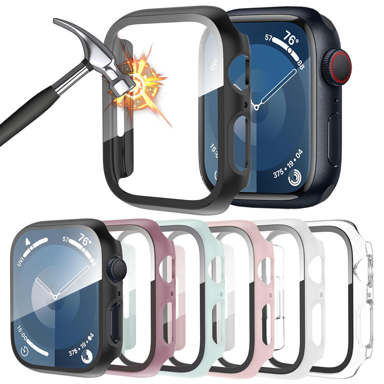 Haanilkyi [6 Pack Case With Tempered Glass Screen Protector For Apple Watch 41Mm Series 9 Series 8 Series 7, Ultra Thin Full Cov