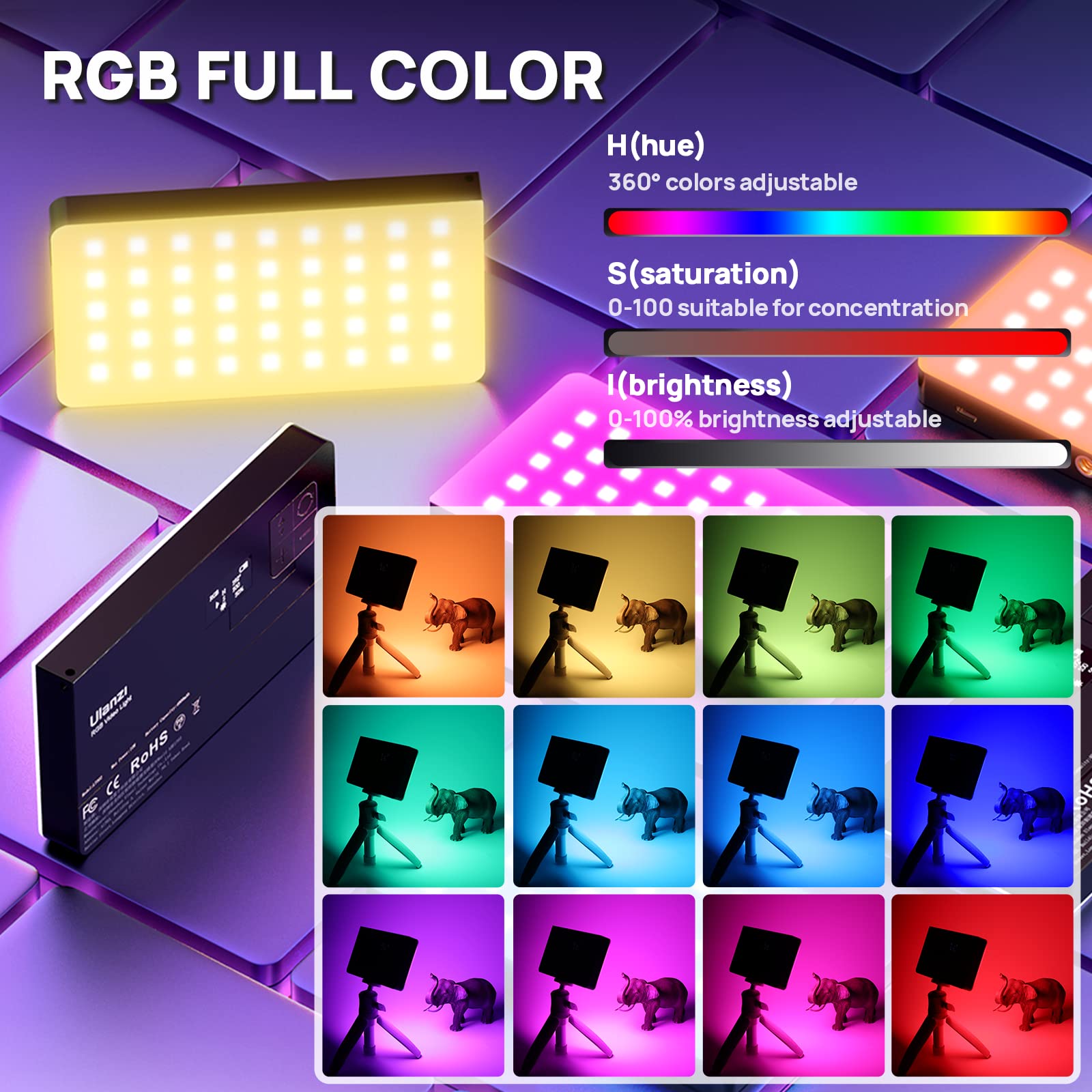 Ulanzi Pl 01 Rgb Video Light, Portable Rgb Camera Light With 4000Mah Battery, 360 Color 20 Light Effects, Cri=95 2500 9000K Led