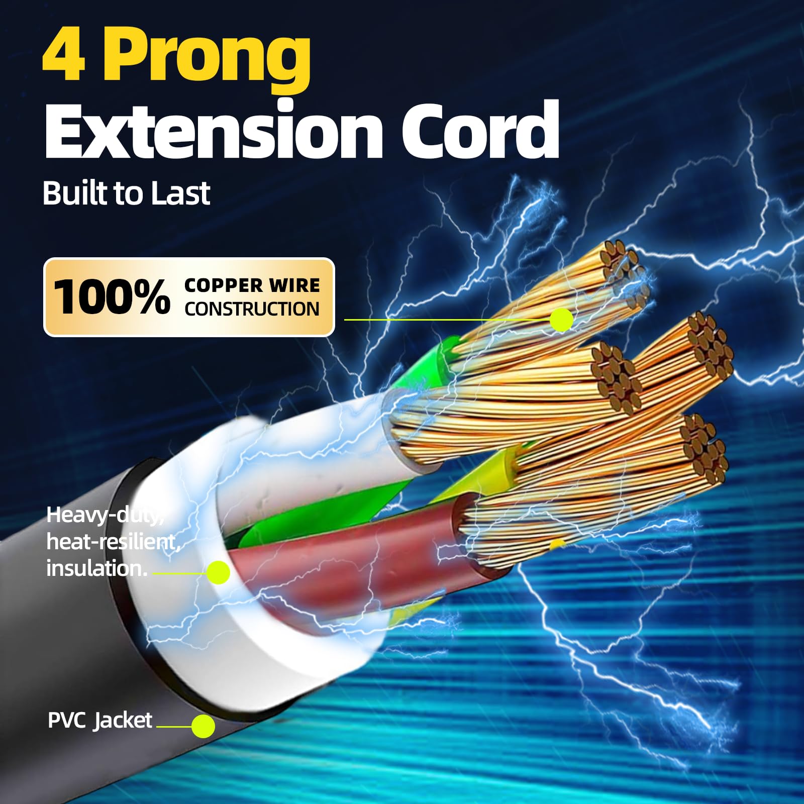 25 Feet 30 Amp 4 Prong 10 Gauge Nema 14 30P To 14 30R 125V/250V Dryer And Ev Extension Cord