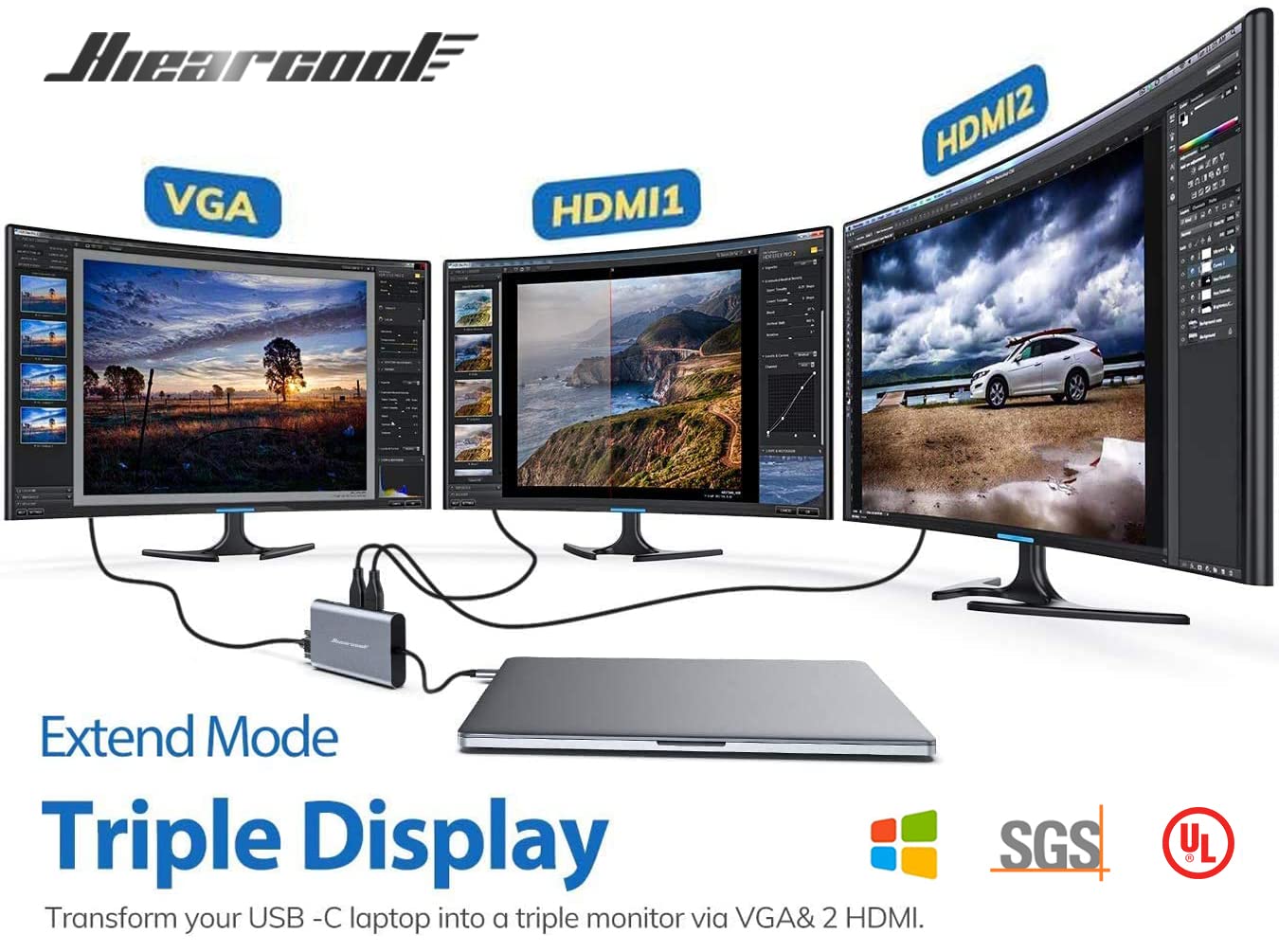 Hiearcool Usb C Hub, Usb C Laptop Docking Station, 11In1 Triple Display Type C Adapter Compatible For Dell Hp Lenovo Windows (2H