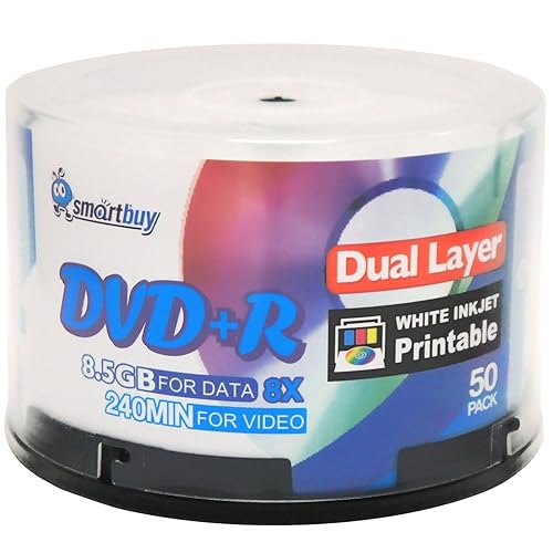 Seyoo Smart Buy 50 Pack Dvd+R Dl 8.5Gb 8X Dvd Plus R Double Layer Printable White Inkjet Blank Data Recordable Media 50 Discs Sp