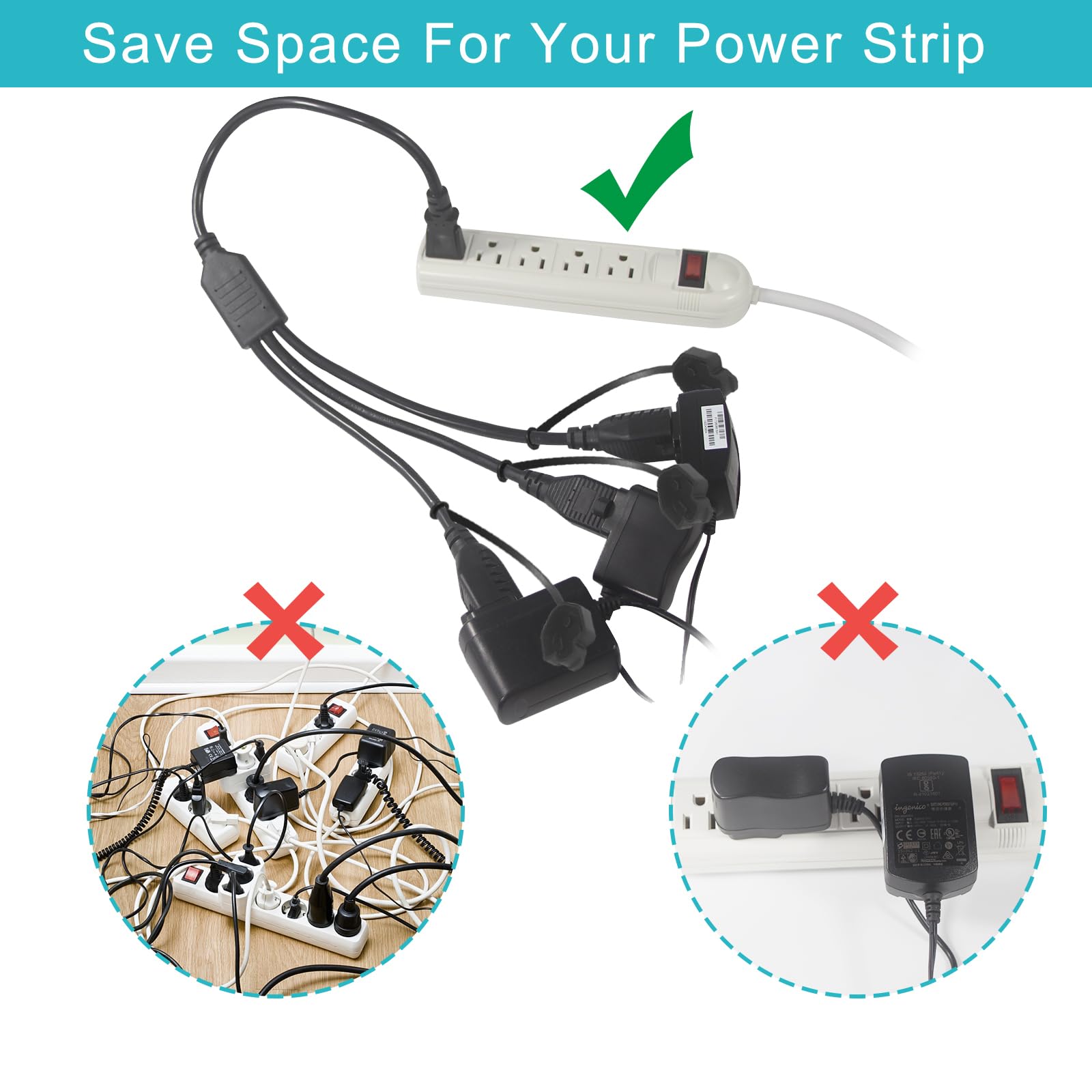 18 Inch Outdoor Power Extension Cord 3 Way Splitter  1 To 3 Splitter Outlet Power Cable Black Sjtw 16 Awg Indoor 3 Prong Extensi