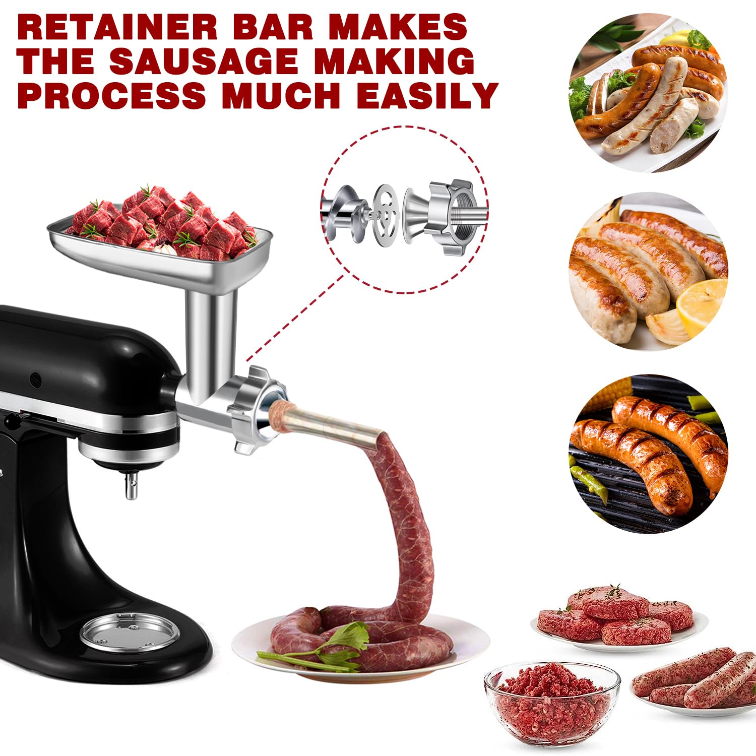 Stainless Steel Meat Grinder Attachment For Kitchenaid, Stainless Steel Meat Grinder Attachment, Sausage Stuffer, Attachment For
