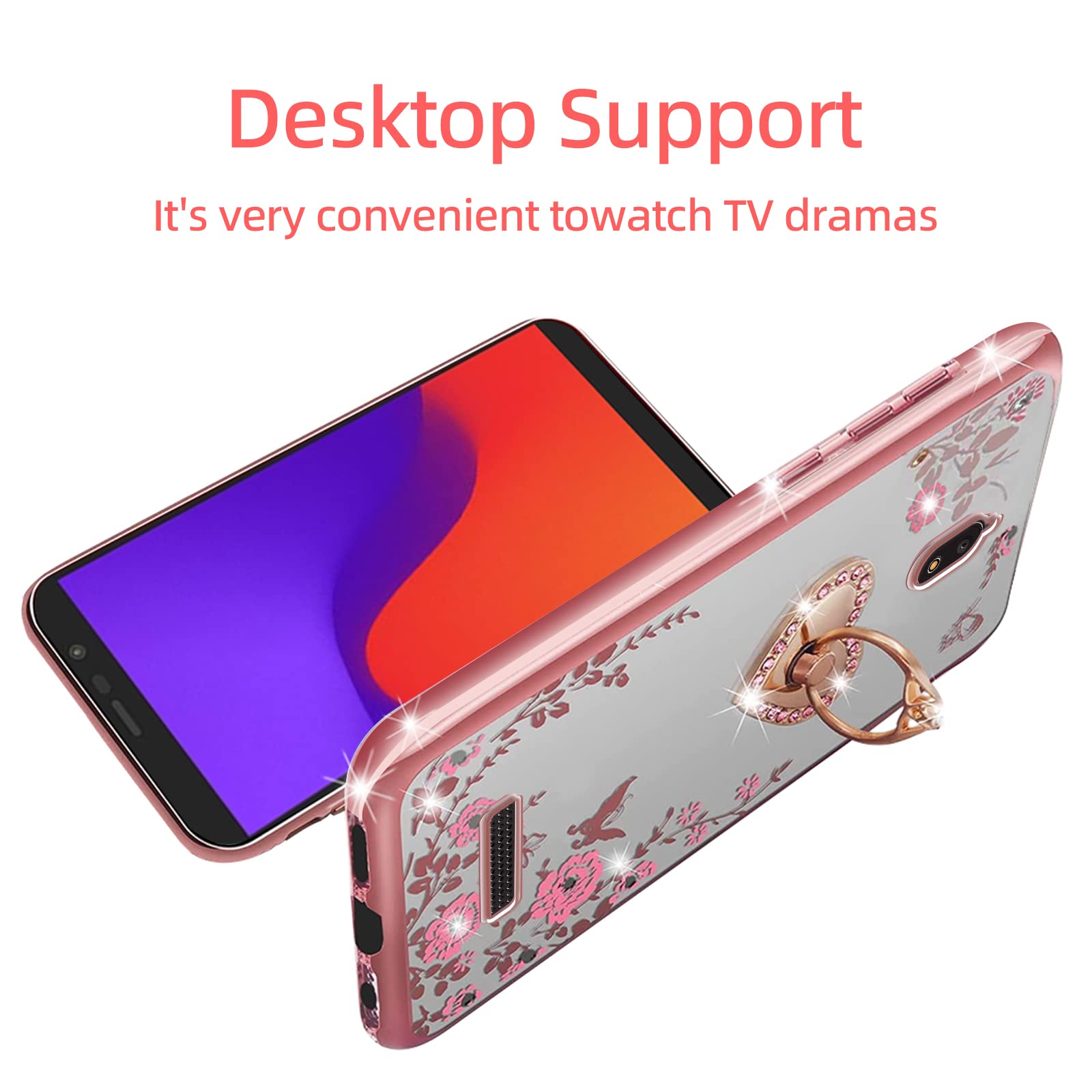 Kudini For Case For Blu View 2 B130Dl Phone Case For Women Glitter Crystal Soft Tpu Bling Cute Butterfly Heart Floral Clear Prot