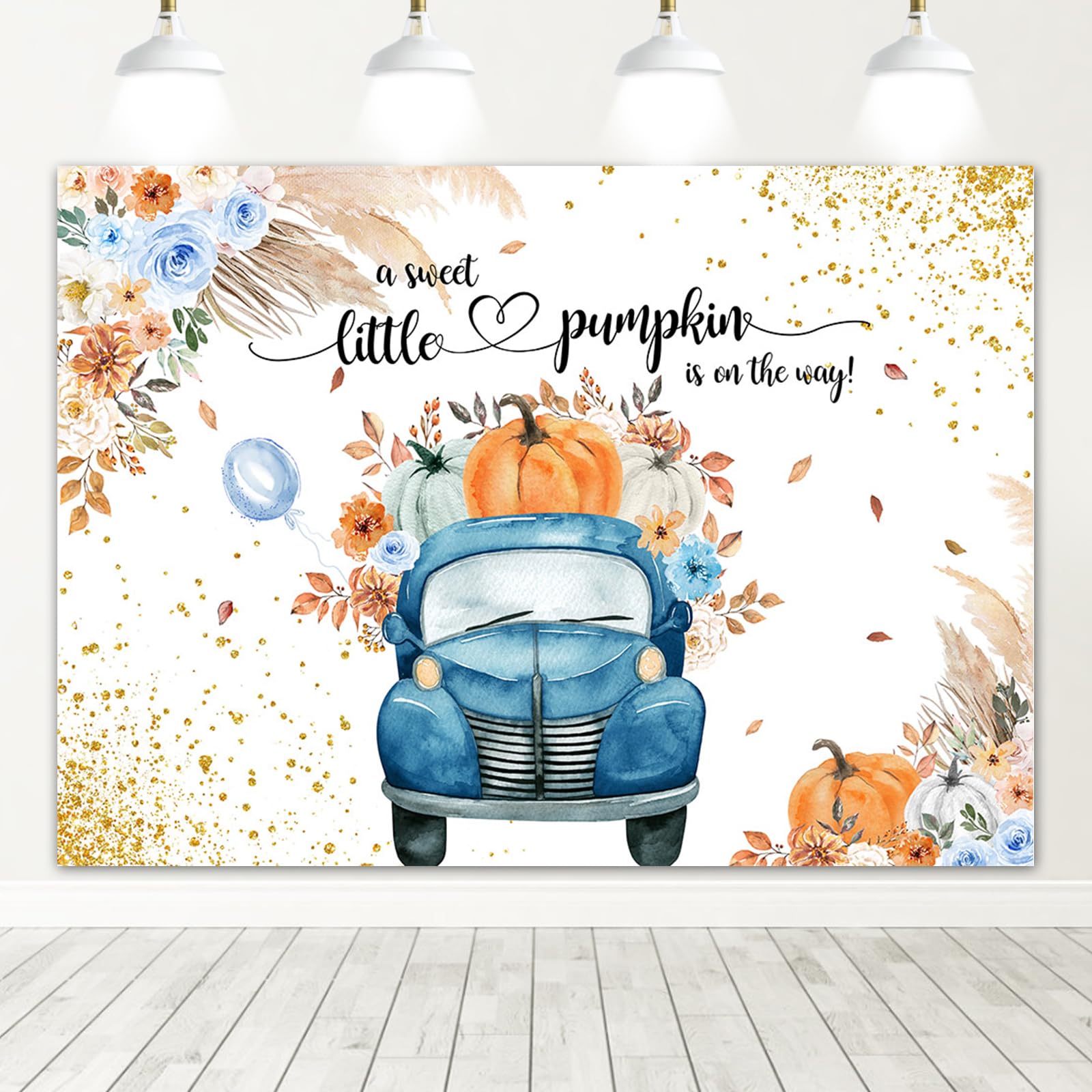 Avezano Blue Pumpkin Baby Shower Backdrop For Boy Boho Fall Baby Shower Decorations Little Pumpkin Truck Banner Thanksgiving Aut