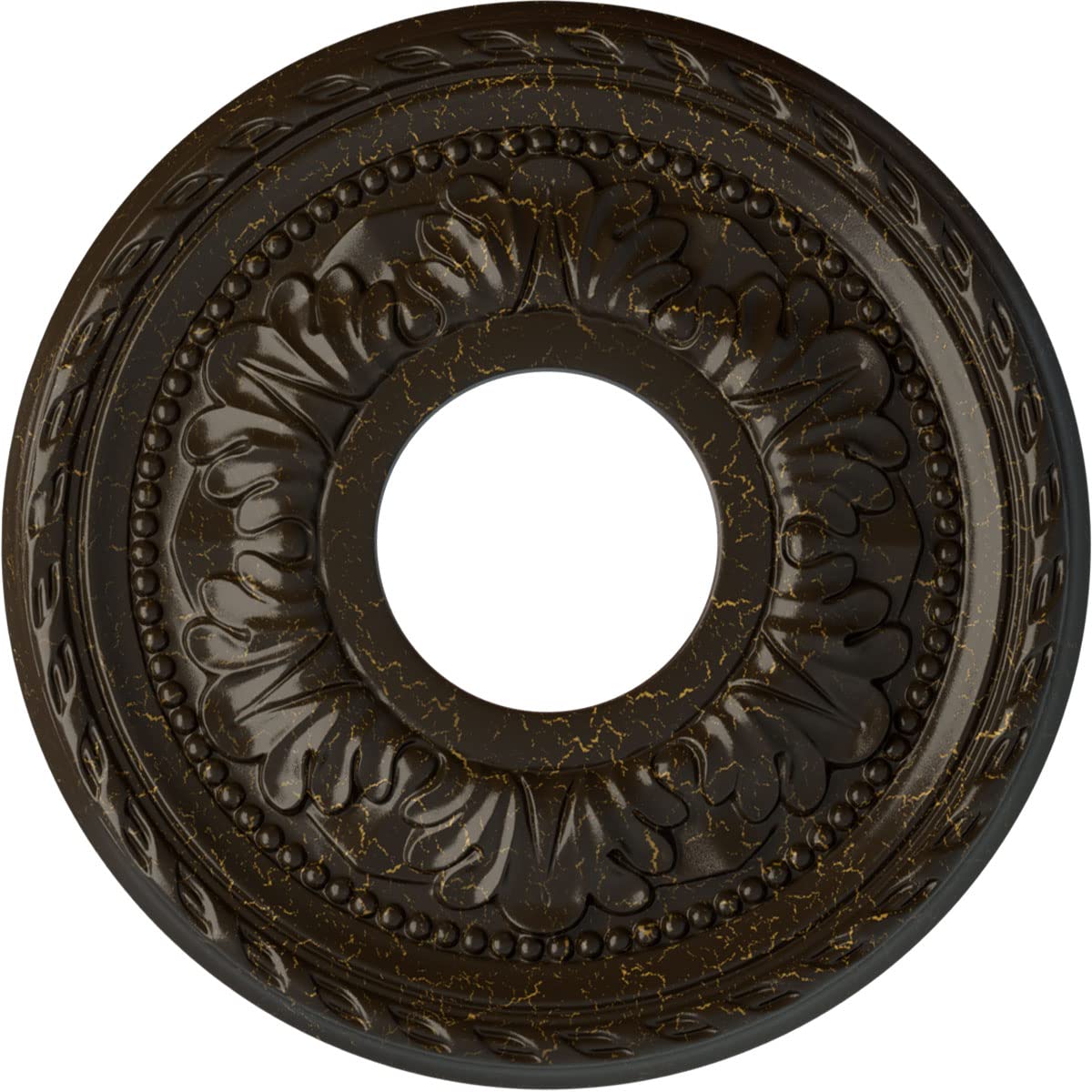 11 3/8OD x 3 5/8ID x 7/8P Palmetto Ceiling Medallion (Fits Canopies up to 4 1/2), Hand-Painted Stone Hearth Crackle