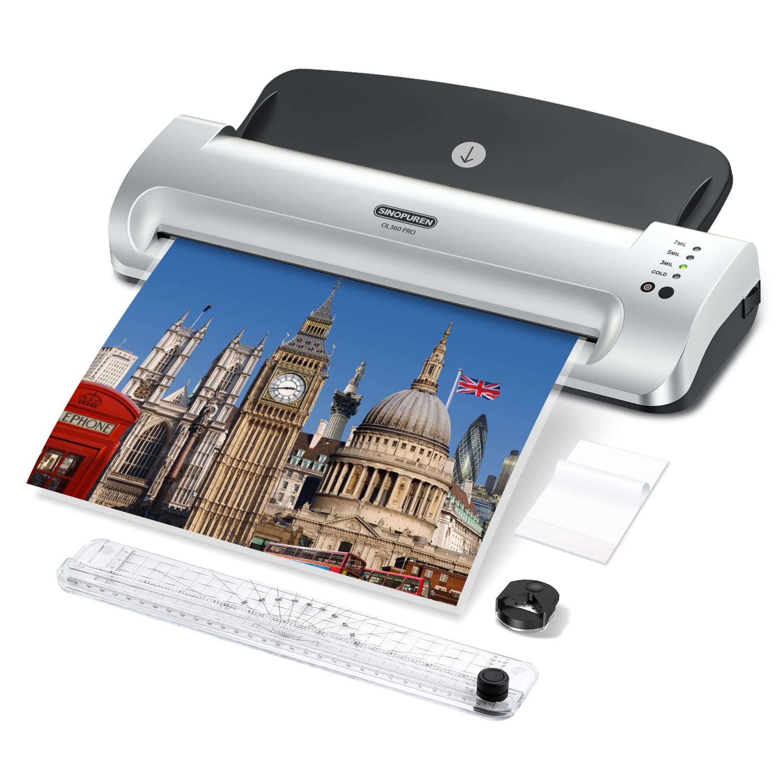 Laminator Machine, Sinopuren 13Inch Thermal Laminator, With Paper Trimmer, Corner Rounder, 10 Pouches Sheets, Quick WarmUp, Co