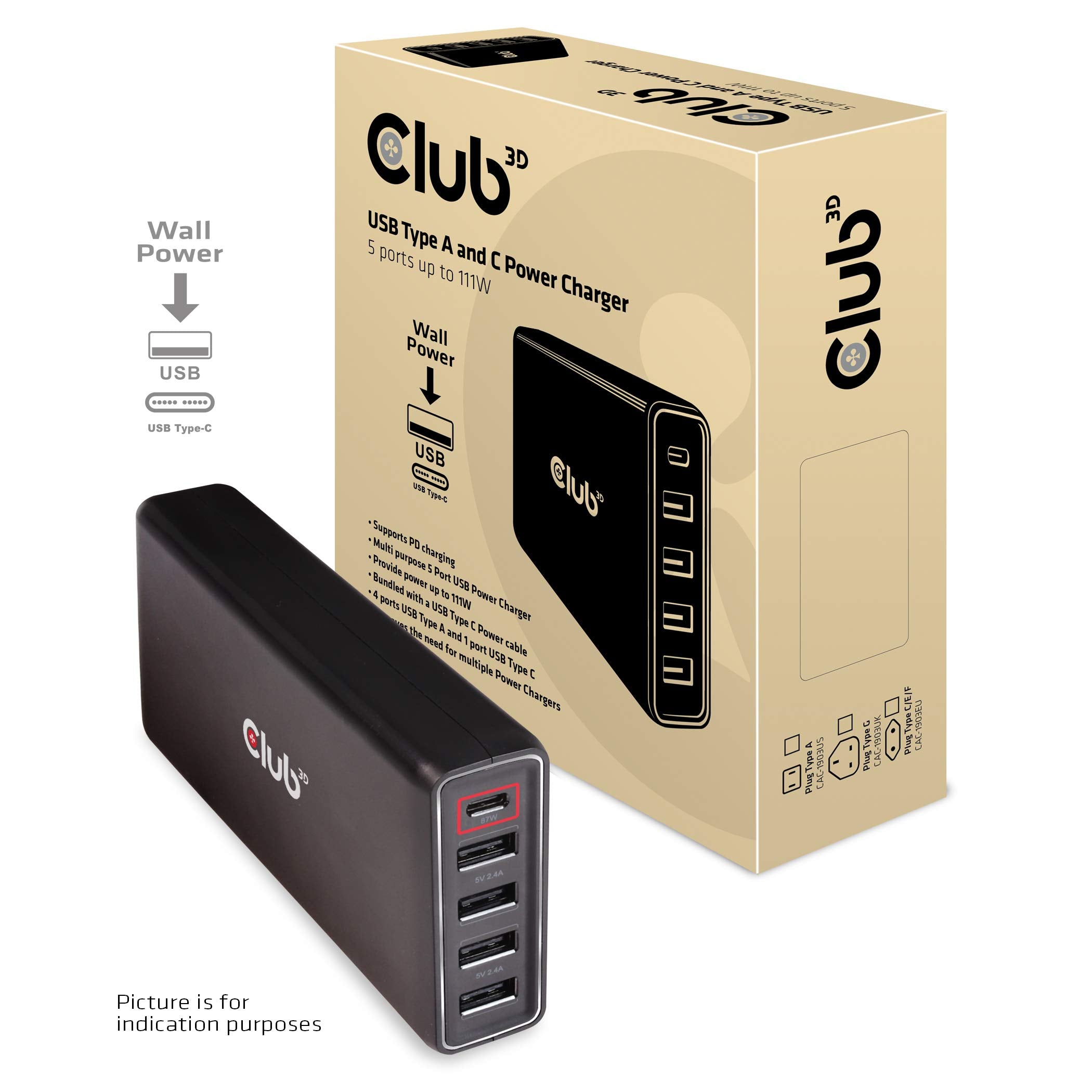 Club 3D USB Charging Kit/Bundle for Most Smartphones, Black (CAC-1903)