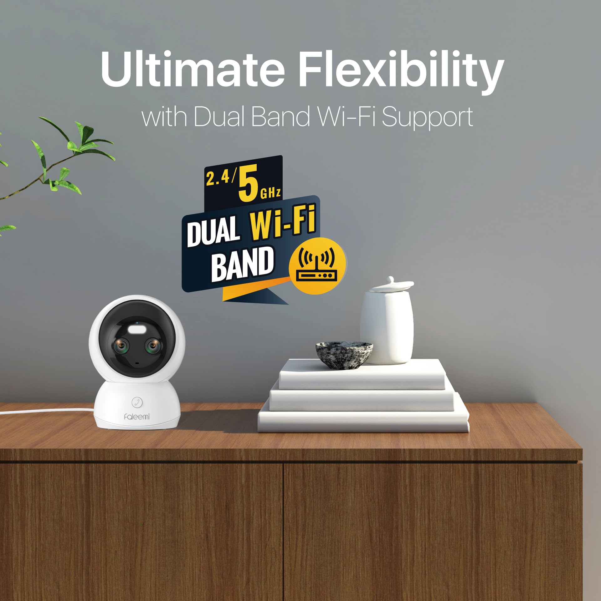 Faleemi Dual Lens 2.4/5Ghz Wifi Security Camera, 360 Ptz 2K Indoor Nanny Cams With Phone App, 2 Way Audio, Motion Tracking, Nigh