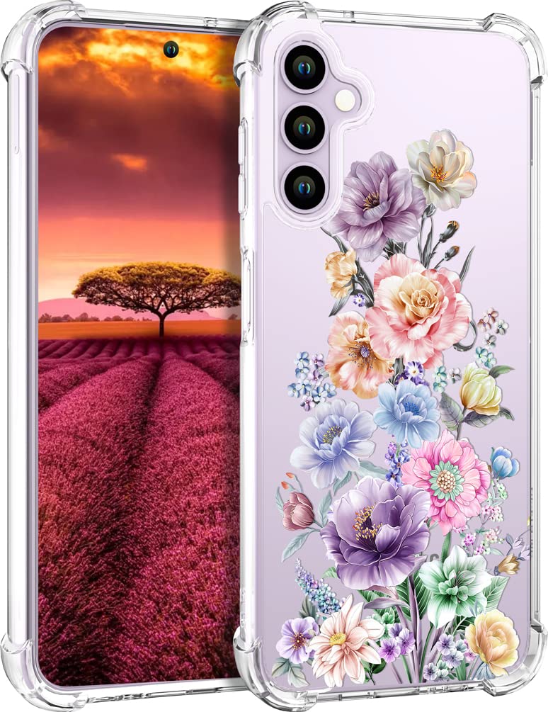 Topgraph Samsung Galaxy S23 Case Flower Floral Cute Clear For Women Girly Designer Girls, Silicone Transparent Phone Case Floral