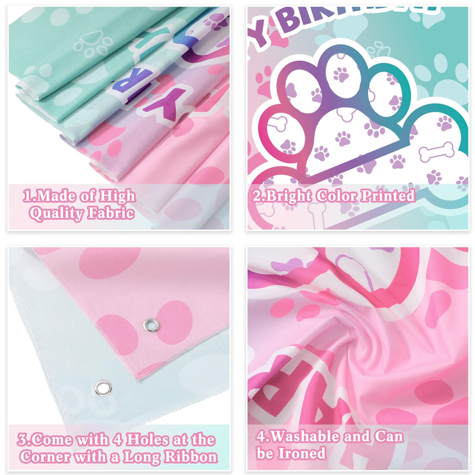 Newwiee 6 X 3.6 Ft Dog Paw Theme Birthday Backdrop Banner Birthday Fabric Photography Backdrop Party Decorations For Girls And B